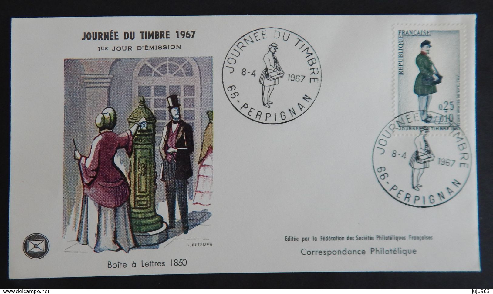 FRANCE FDC YT 1516 "JOURNEE DU TIMBRE" ANNÉE 1967 RABAT COLLE PARTIELLEMENT AU VERSO - 1960-1969