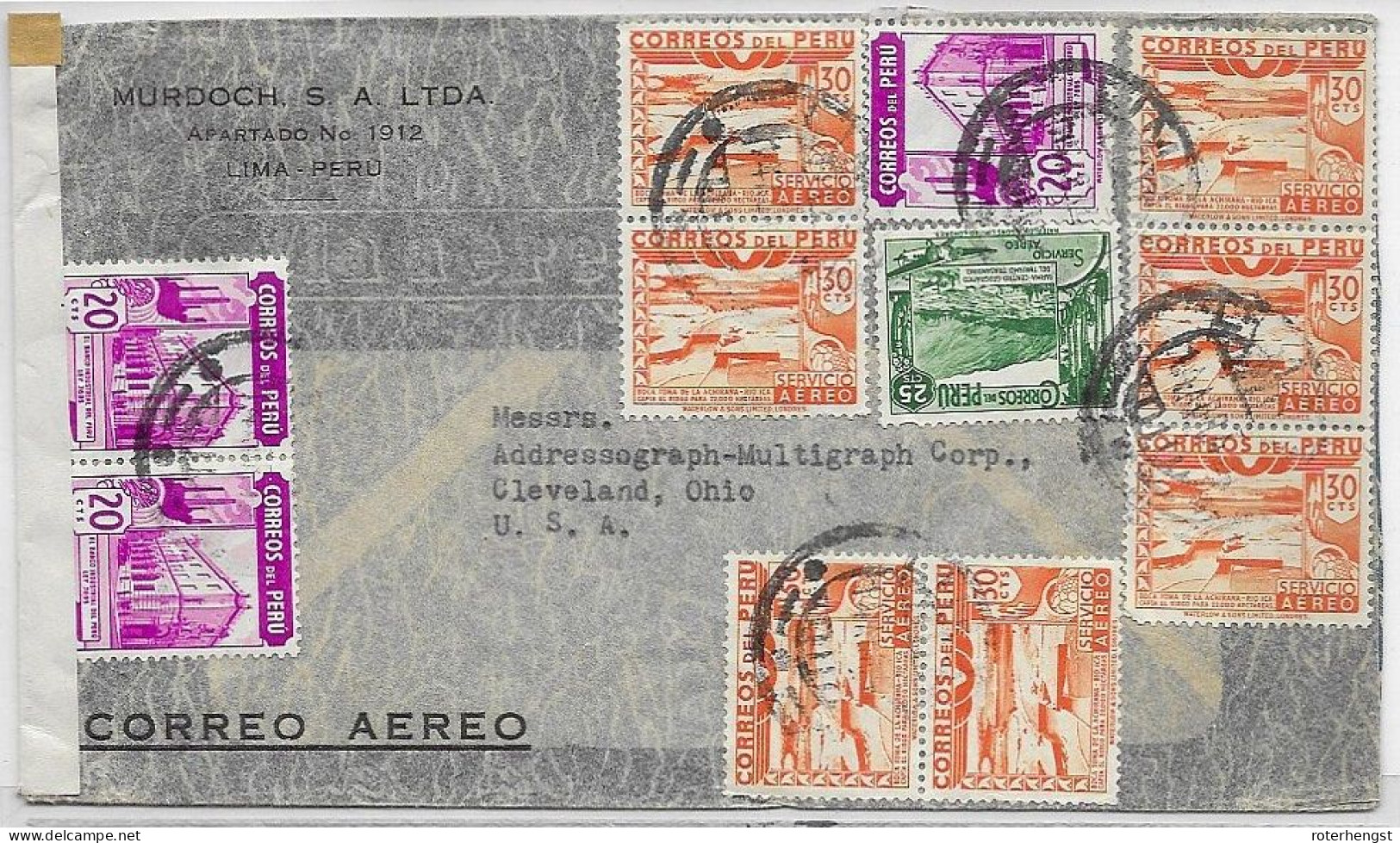 Peru 1942 EXAMINED Airmail Letter To USA (Lima To Cleveland) - Peru