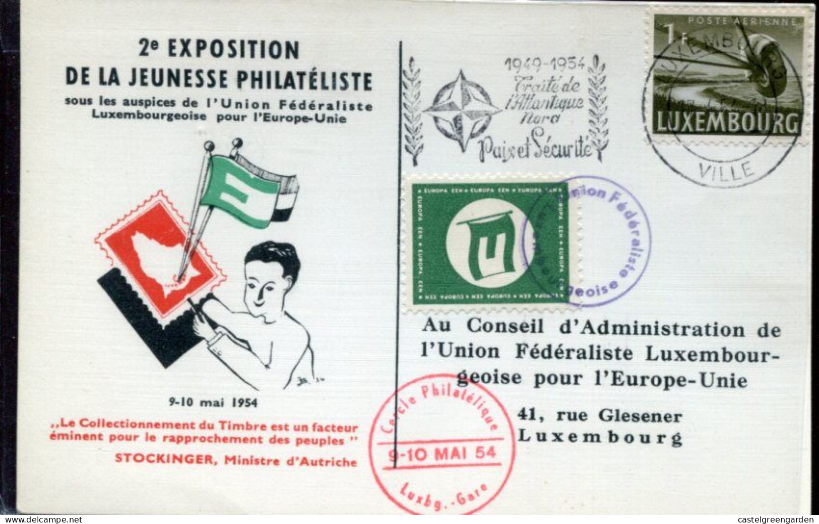 X0145 Luxembourg,special Card 1954 Exposition Jeunesse,Traitè Atlantique Nord NATO/OTAN Paix Et Securitè - Lettres & Documents