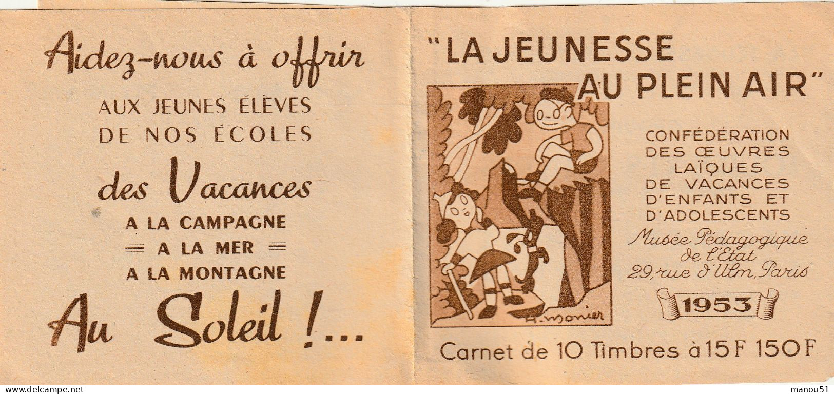 Carnet De 10 Timbres " La Jeunesse Au Plein Air " 1953 - Autres & Non Classés