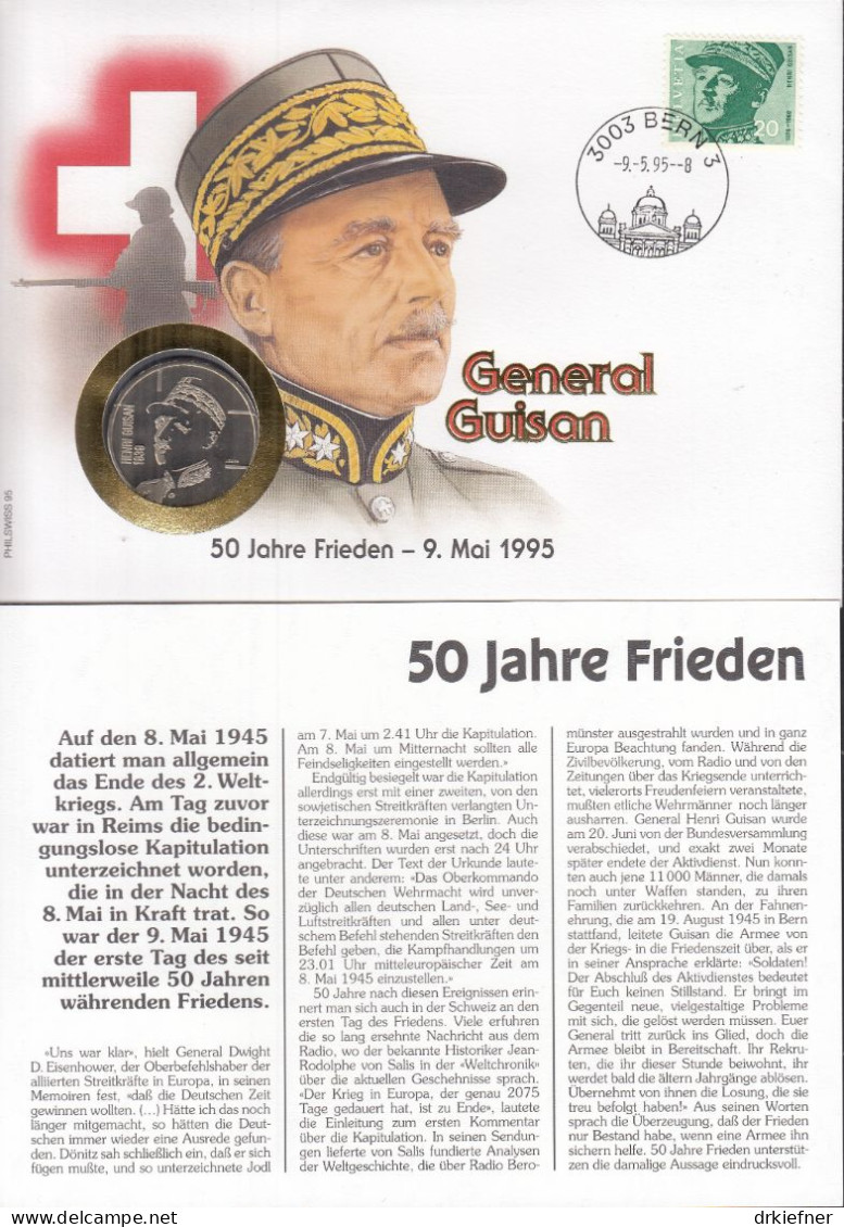 SCHWEIZ Numisbrief Mit Amtlicher 5 SFr Münze, 1995, Stempel Bern, Marke Mi.Nr.907, 50 Jahre Frieden - Brieven En Documenten