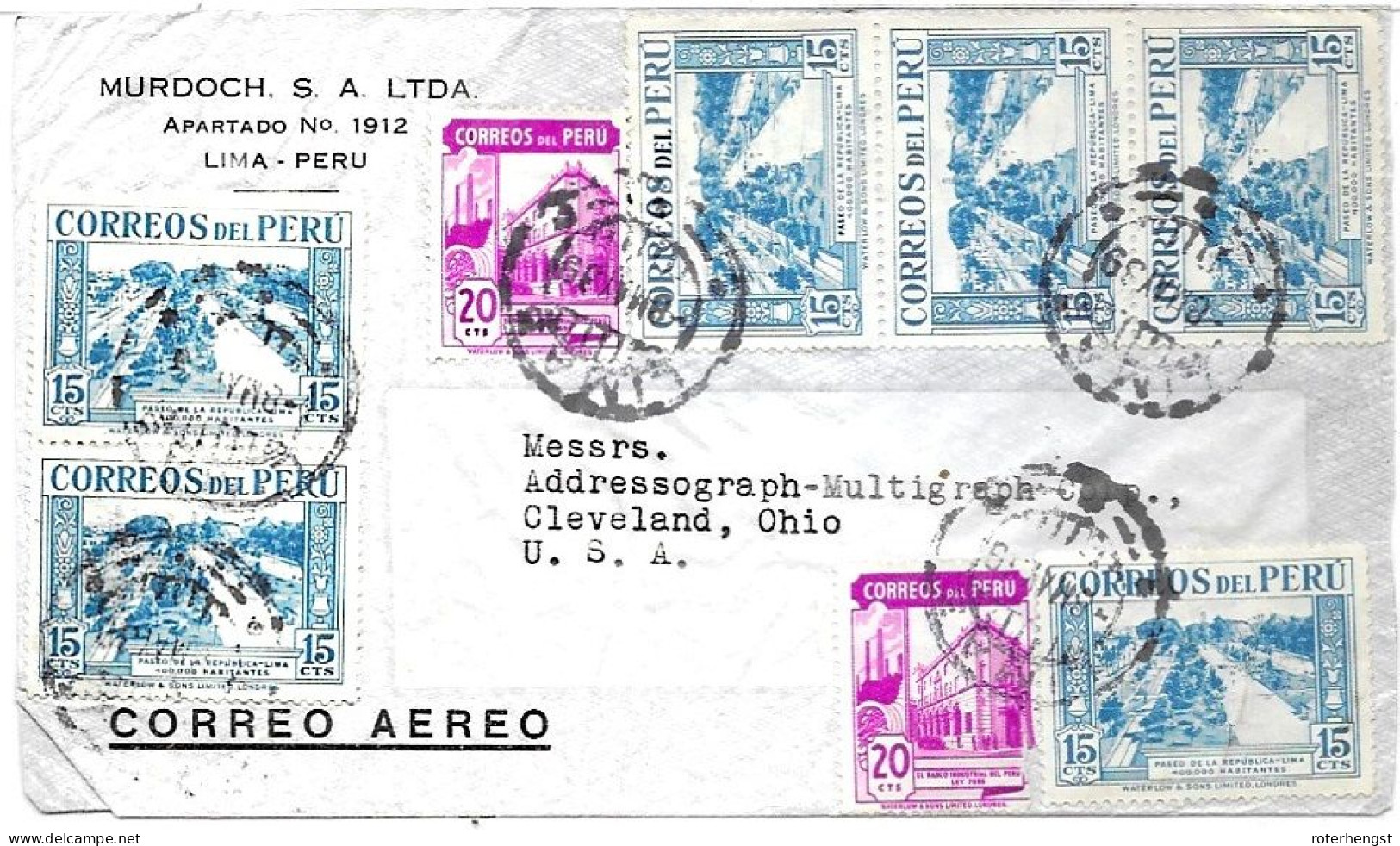 Peru 1939 Airmail Letter To USA (Lima To Cleveland) - Perú