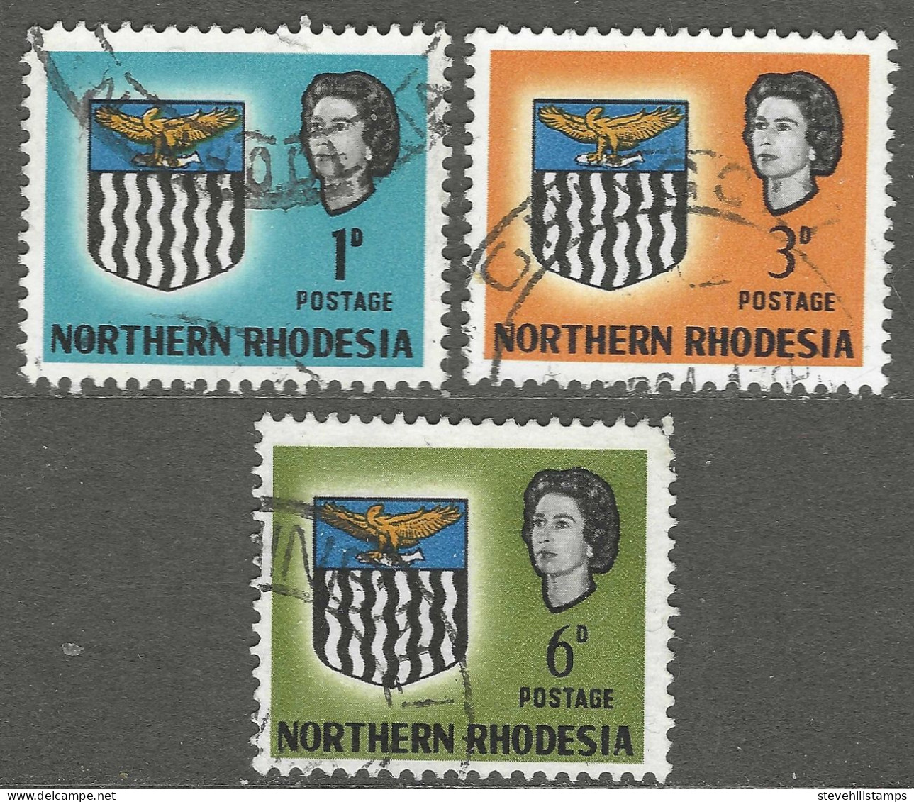 Northern Rhodesia. 1963 QEII. Arms. 1d, 3d, 6d Used. SG 76, 78, 80. M4113 - Nordrhodesien (...-1963)