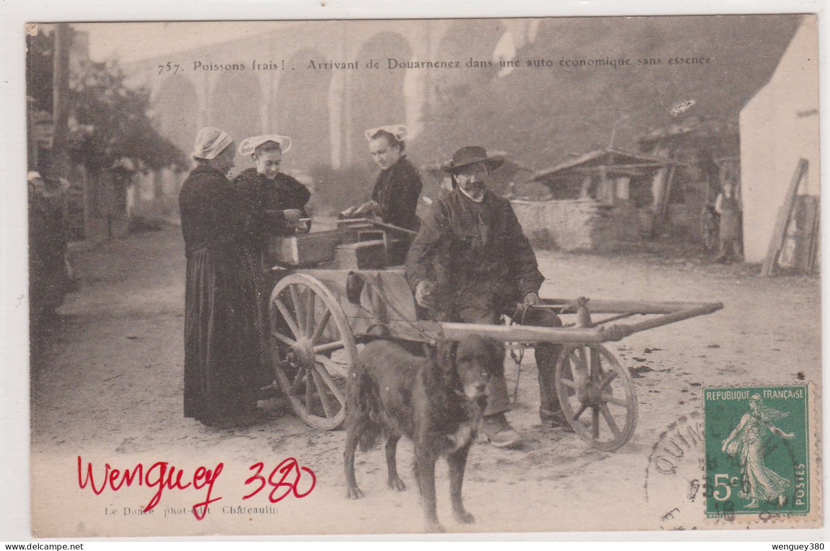 29 CHATEAULIN. Poisson Frais! Arrivant De DOUARNENEZ  Dans Une Auto économique Sans Essence  SUP PLAN 1908  RARETE - Châteaulin