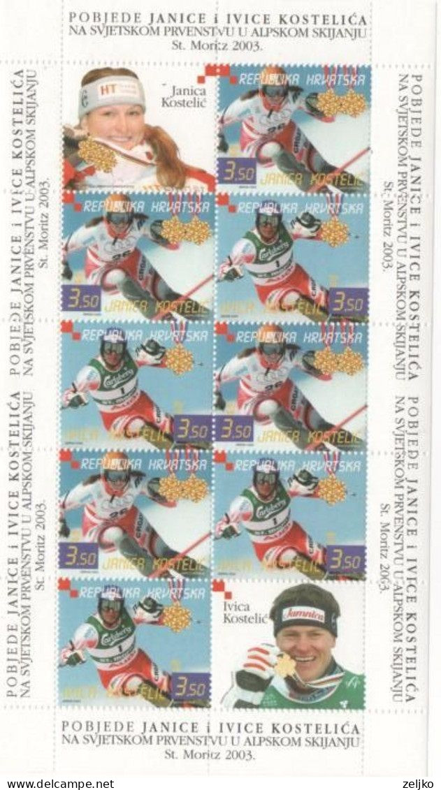 Croatia 2003, MNH, Michel 645 - 646 I. And J. Kostelic World Champions, St. Moritz, Sheet - Skisport