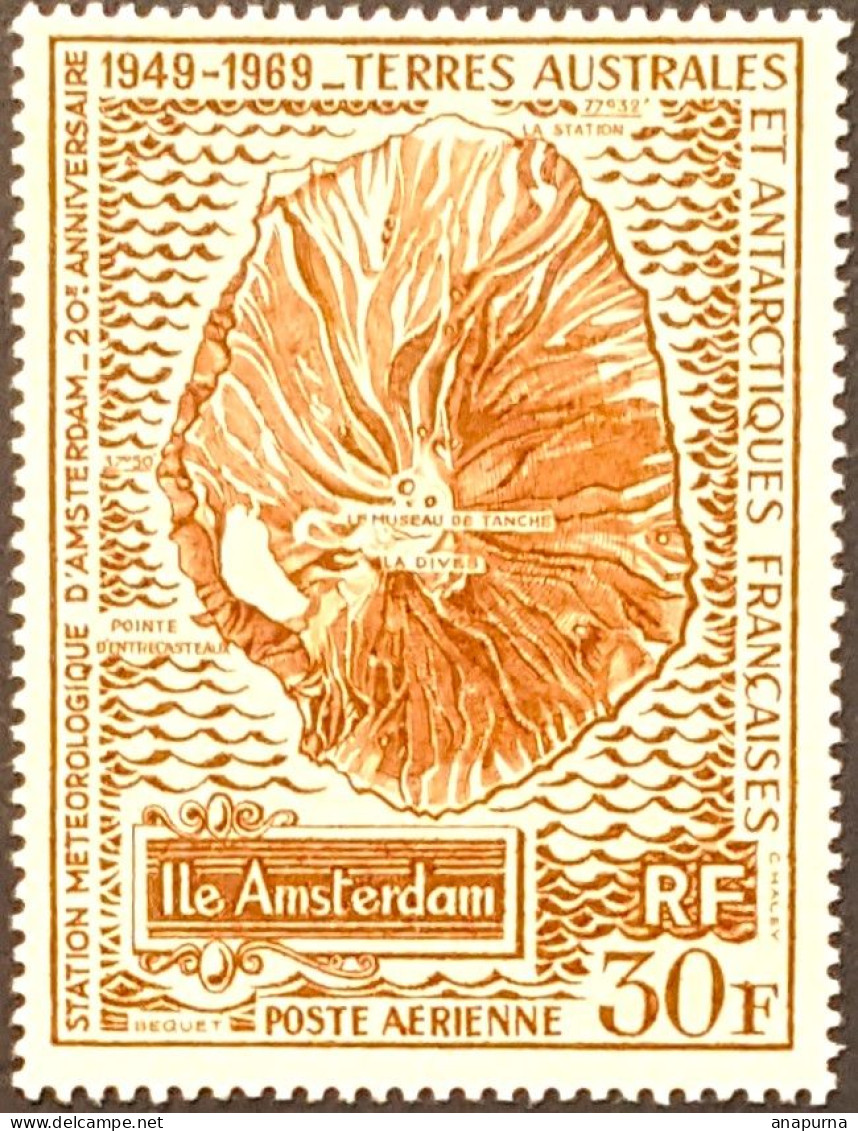 TAAF 20ème Anniversaire De La Station Météorologique De L'île Amsterdam, PA N°22, Sans Charnière, Poste Aérienne - Nuovi