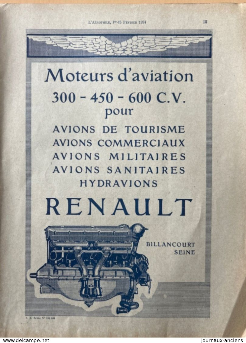 1924 AVIATION - Revue " L'AÉROPHILE " - N• 3-4 ( Revue Vendue Complète ) - Sommaire En Photo - Nombreuses Publicités - 1900 - 1949