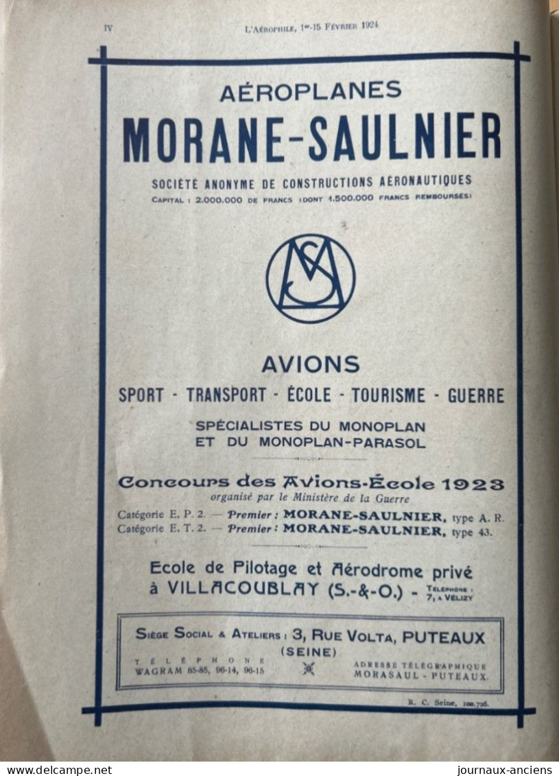 1924 AVIATION - Revue " L'AÉROPHILE " - N• 3-4 ( Revue Vendue Complète ) - Sommaire En Photo - Nombreuses Publicités - 1900 - 1949