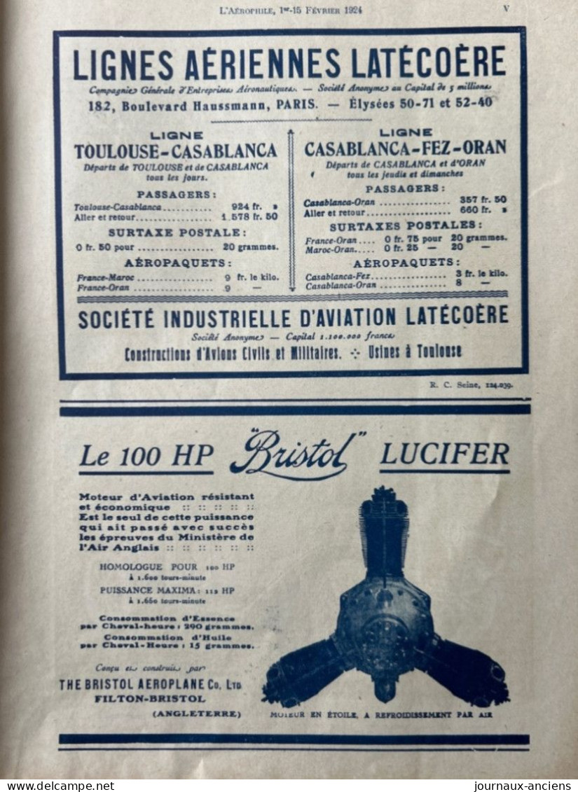 1924 AVIATION - Revue " L'AÉROPHILE " - N• 3-4 ( Revue Vendue Complète ) - Sommaire en photo - Nombreuses Publicités