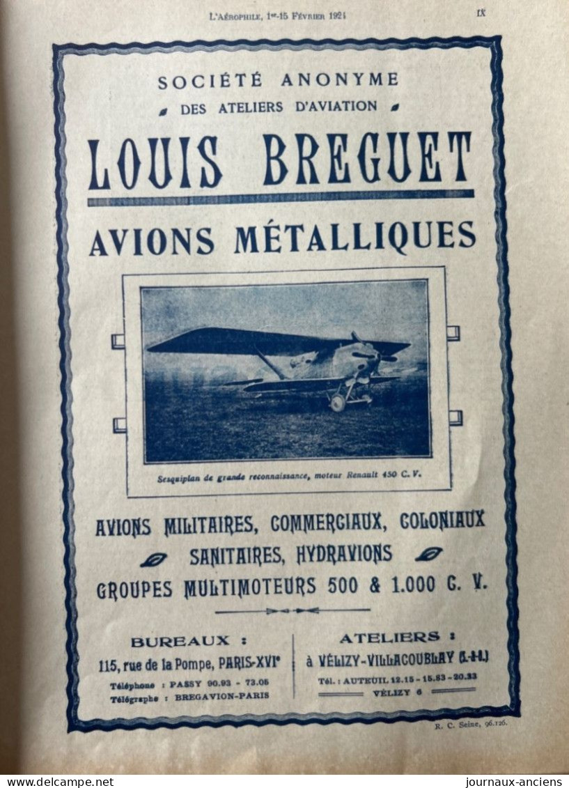 1924 AVIATION - Revue " L'AÉROPHILE " - N• 3-4 ( Revue Vendue Complète ) - Sommaire en photo - Nombreuses Publicités