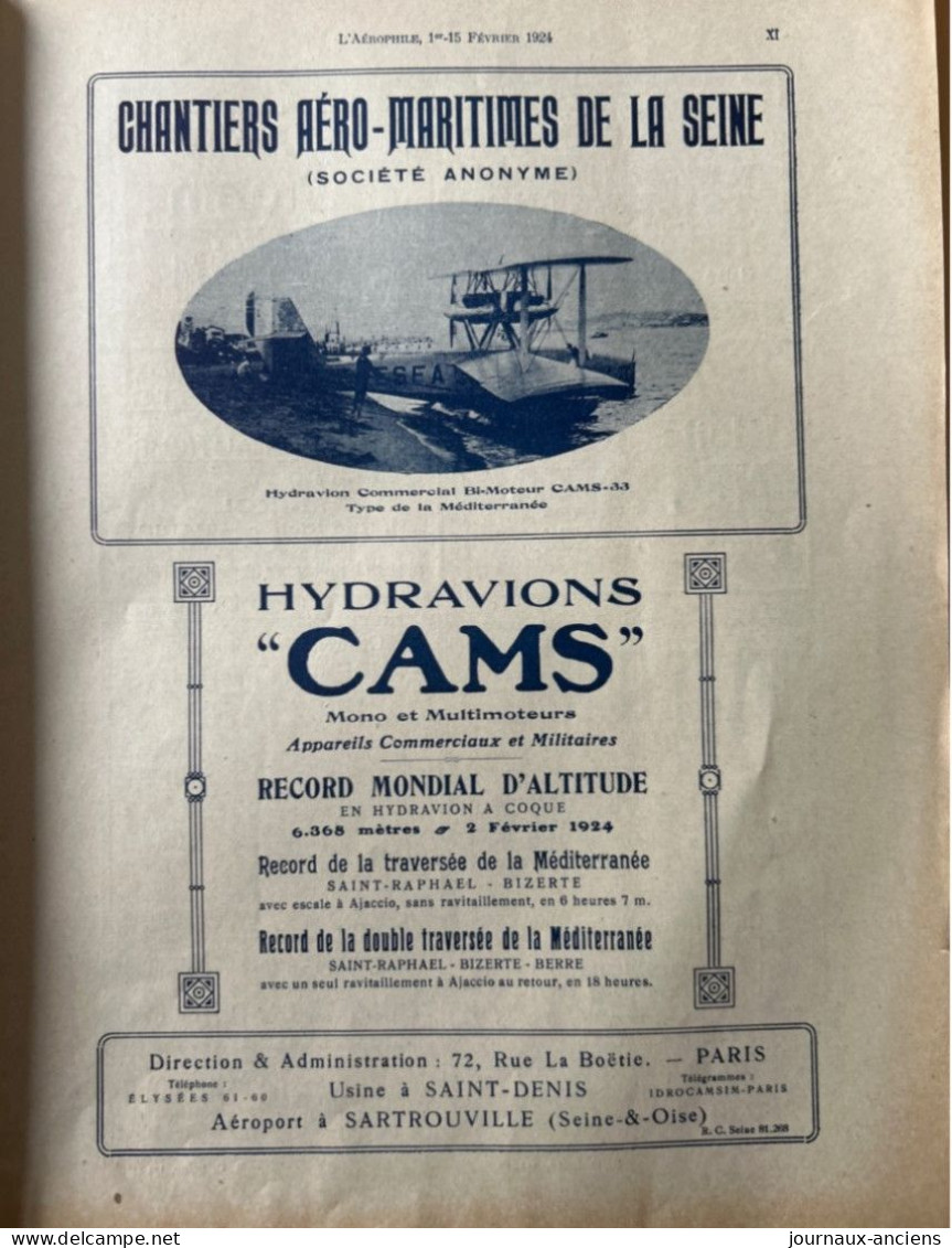 1924 AVIATION - Revue " L'AÉROPHILE " - N• 3-4 ( Revue Vendue Complète ) - Sommaire en photo - Nombreuses Publicités