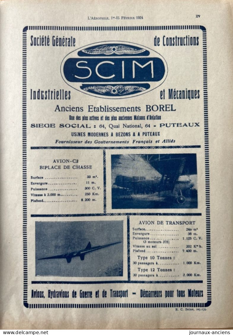 1924 AVIATION - Revue " L'AÉROPHILE " - N• 3-4 ( Revue Vendue Complète ) - Sommaire en photo - Nombreuses Publicités