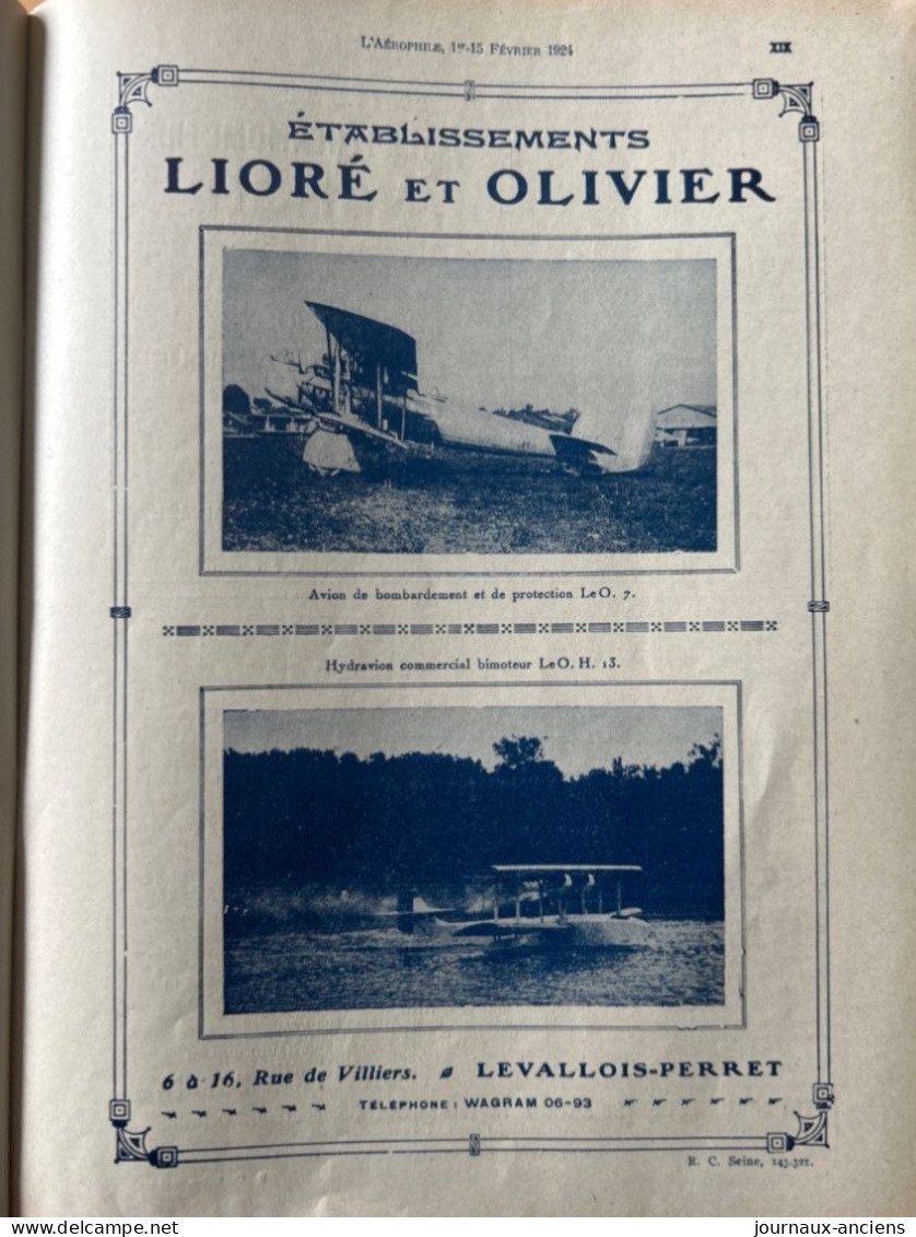 1924 AVIATION - Revue " L'AÉROPHILE " - N• 3-4 ( Revue Vendue Complète ) - Sommaire en photo - Nombreuses Publicités