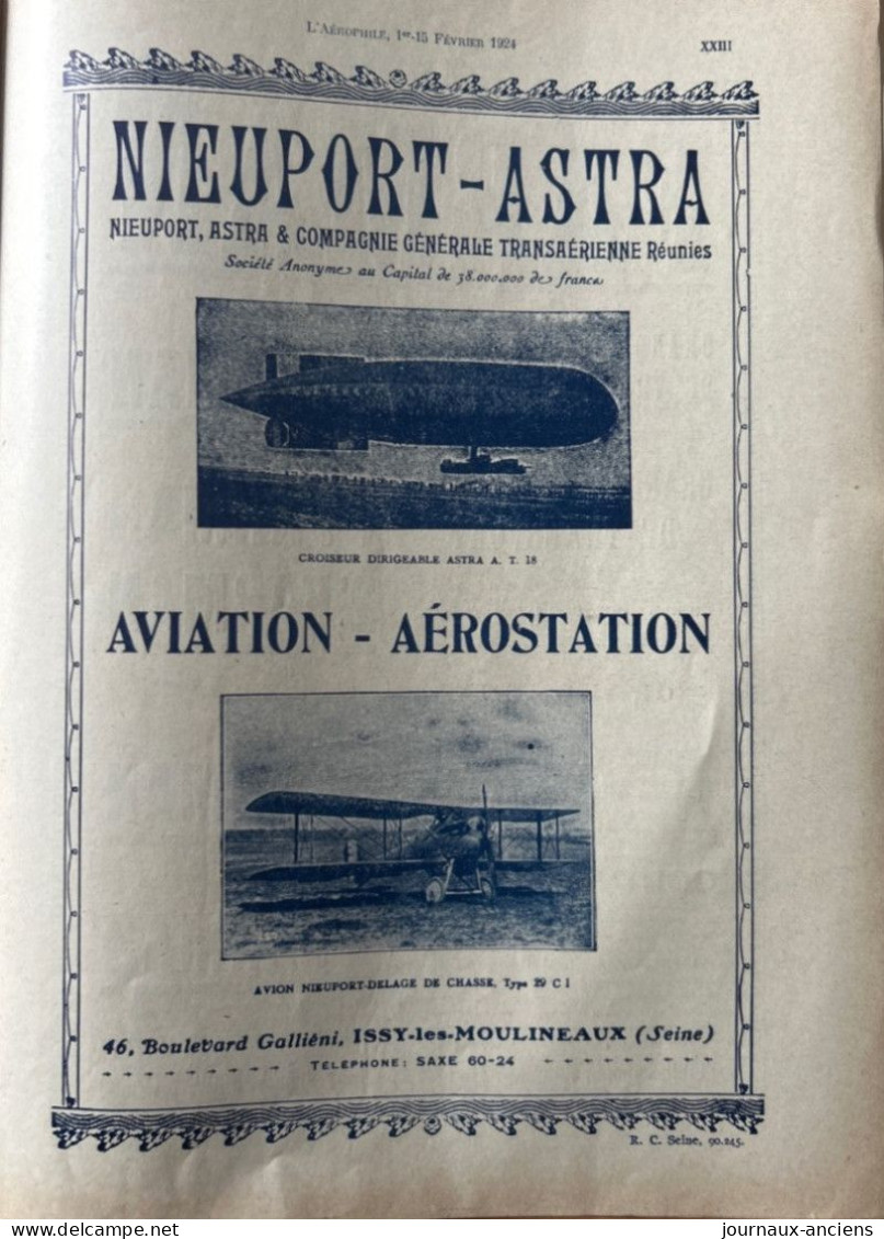 1924 AVIATION - Revue " L'AÉROPHILE " - N• 3-4 ( Revue Vendue Complète ) - Sommaire en photo - Nombreuses Publicités