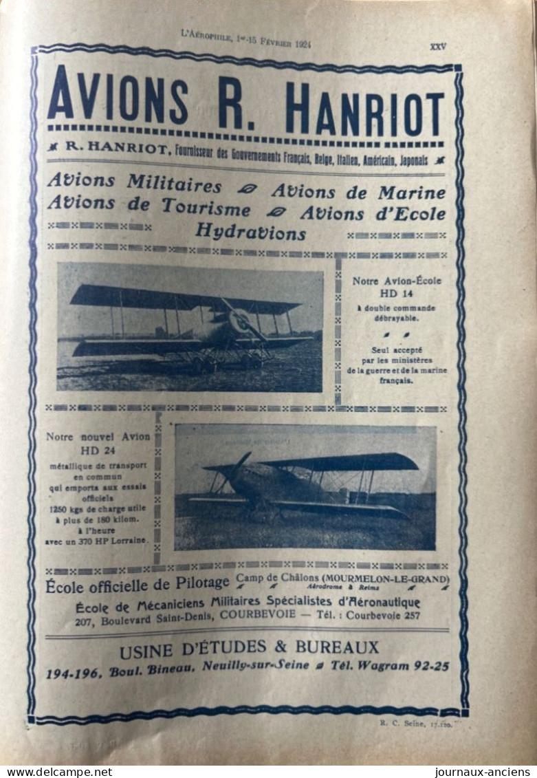 1924 AVIATION - Revue " L'AÉROPHILE " - N• 3-4 ( Revue Vendue Complète ) - Sommaire en photo - Nombreuses Publicités