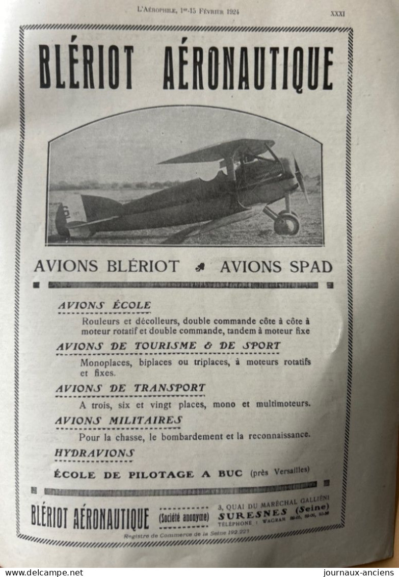 1924 AVIATION - Revue " L'AÉROPHILE " - N• 3-4 ( Revue Vendue Complète ) - Sommaire en photo - Nombreuses Publicités