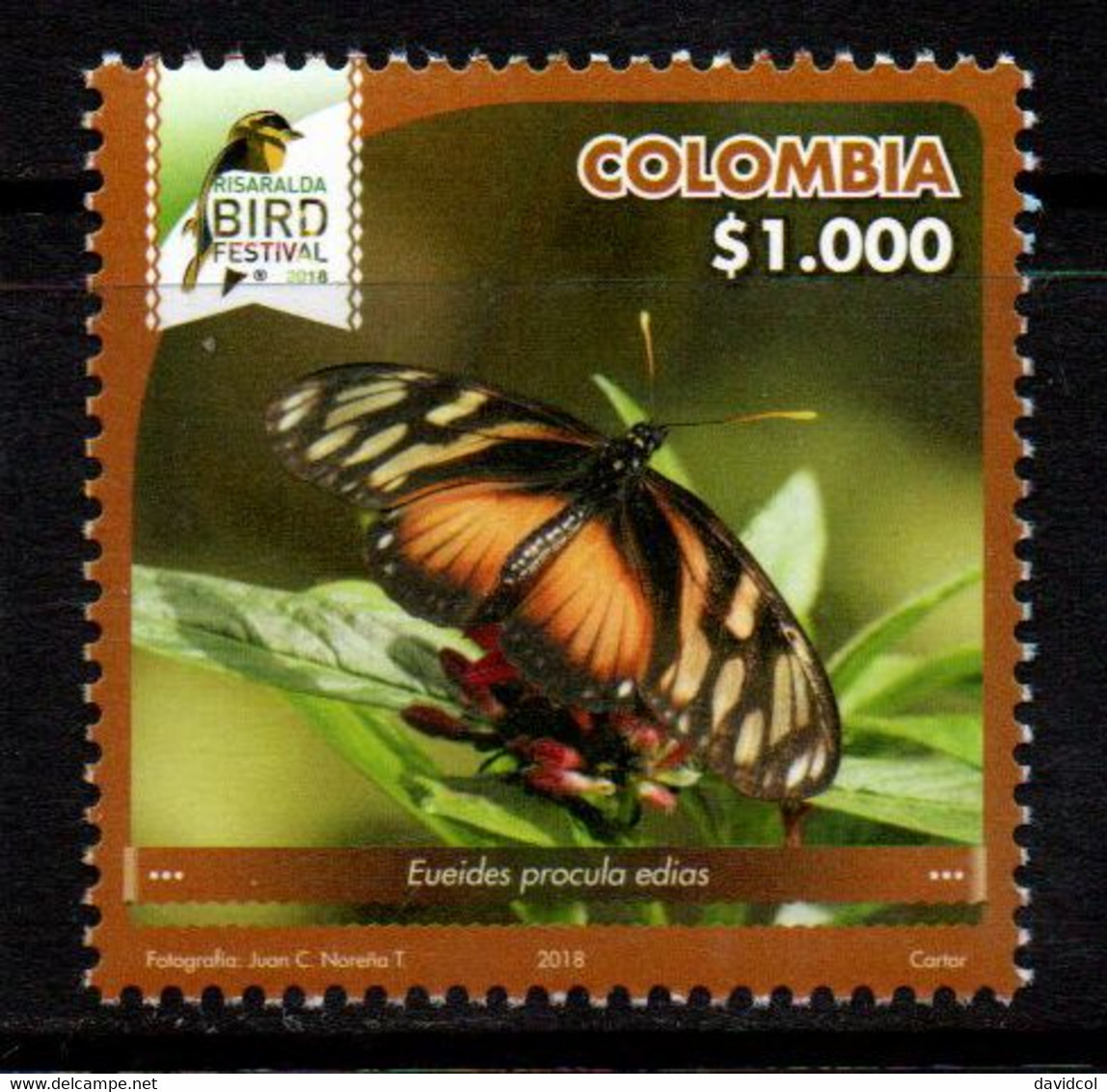 18G-KOLUMBIEN - 2018 -MNH – BUTTERFLY - EUEIDES PROCULA EDIAS - RISARALDA BIRD FESTIVAL 2018 - Colombia