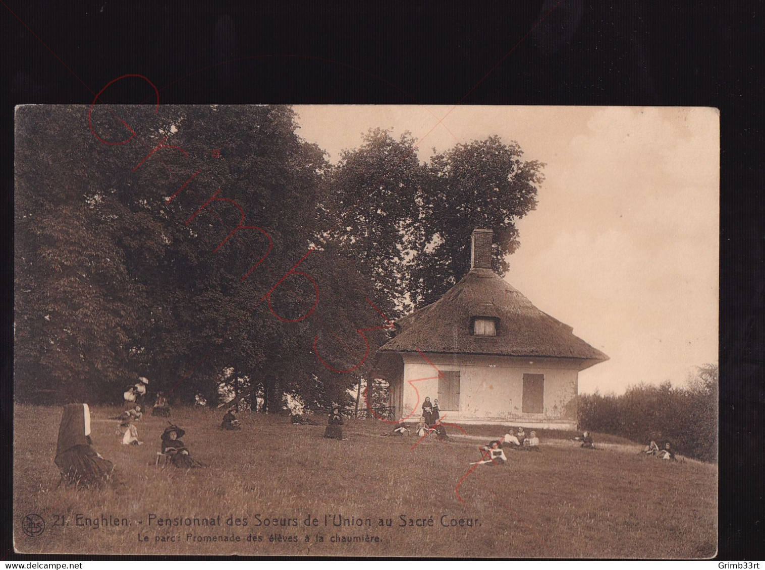 Enghien - Pensionnat Des Soeurs De L'Union Au Sacré Coeur - Le Parc: Promenade Des élèves à La Chaumière - Postkaart - Enghien - Edingen