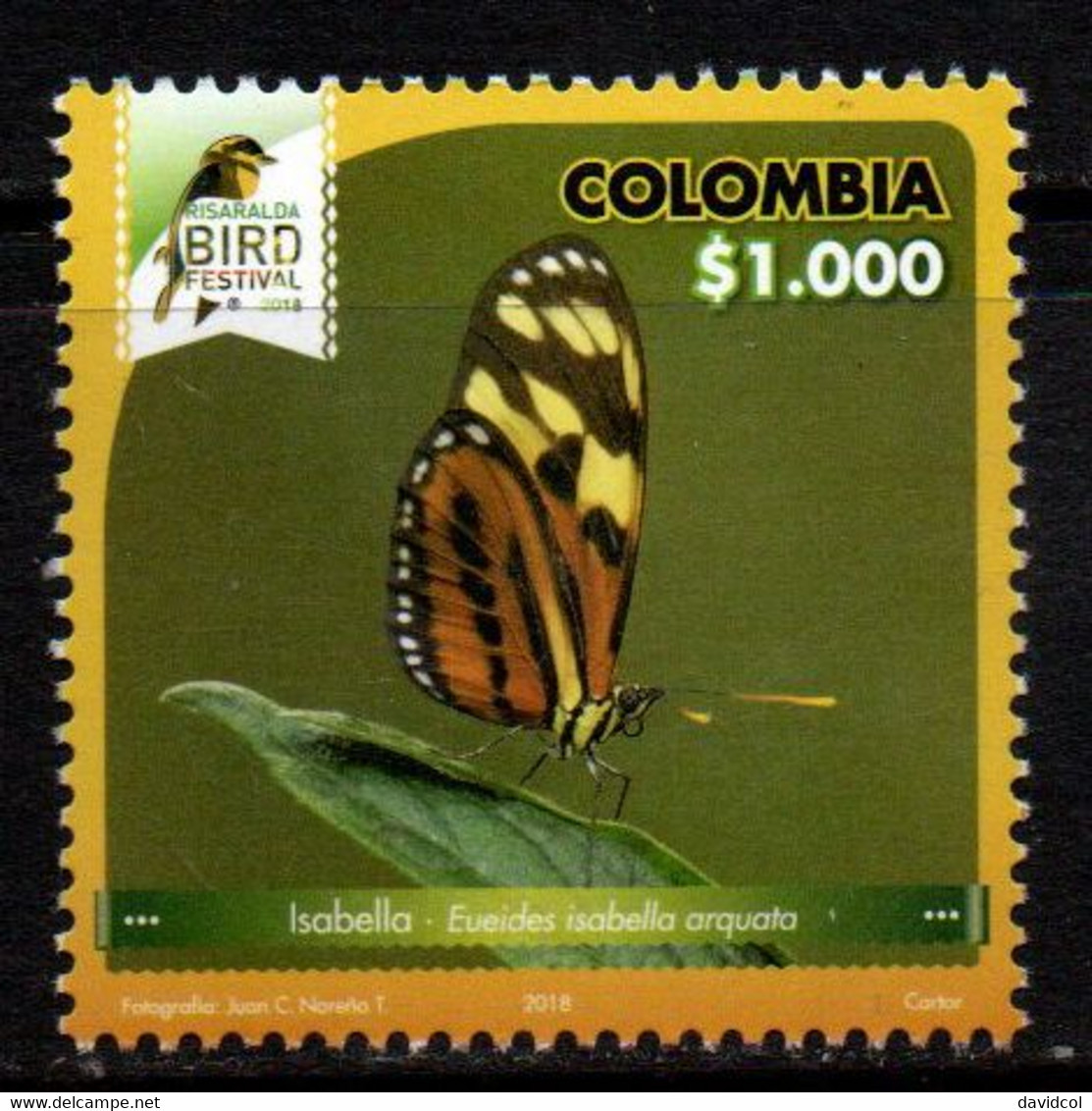 18F-KOLUMBIEN - 2018 -MNH – BUTTERFLY - EUEIDES ISABELLA ARQUATA - RISARALDA BIRD FESTIVAL 2018 - Colombie