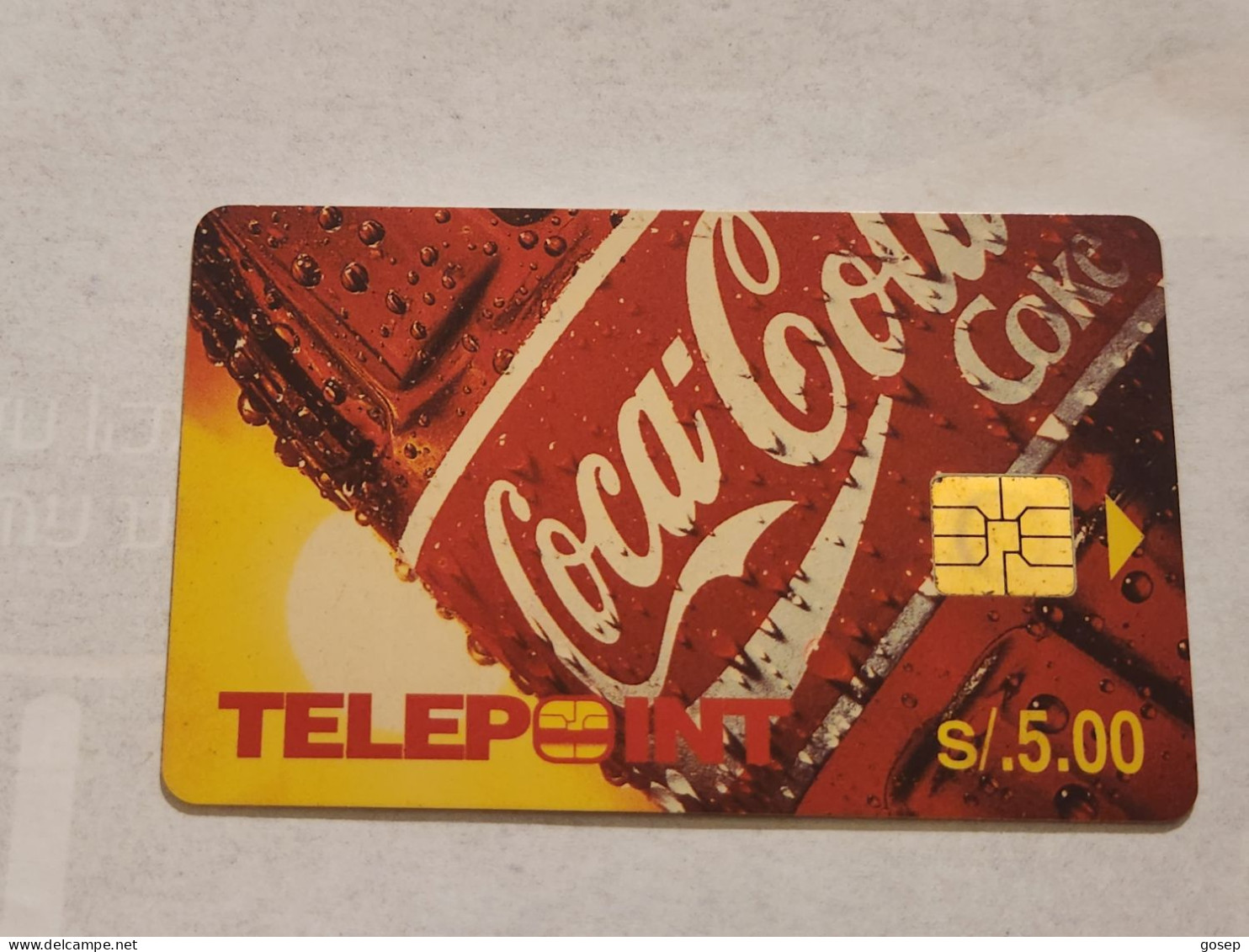 PERU-(PER-TE-14A)-COCA COLA BOTTLE-(93)(5 SOLES)(1191915)(tirage-50.000)-used+1card Prepiad,free - Pérou