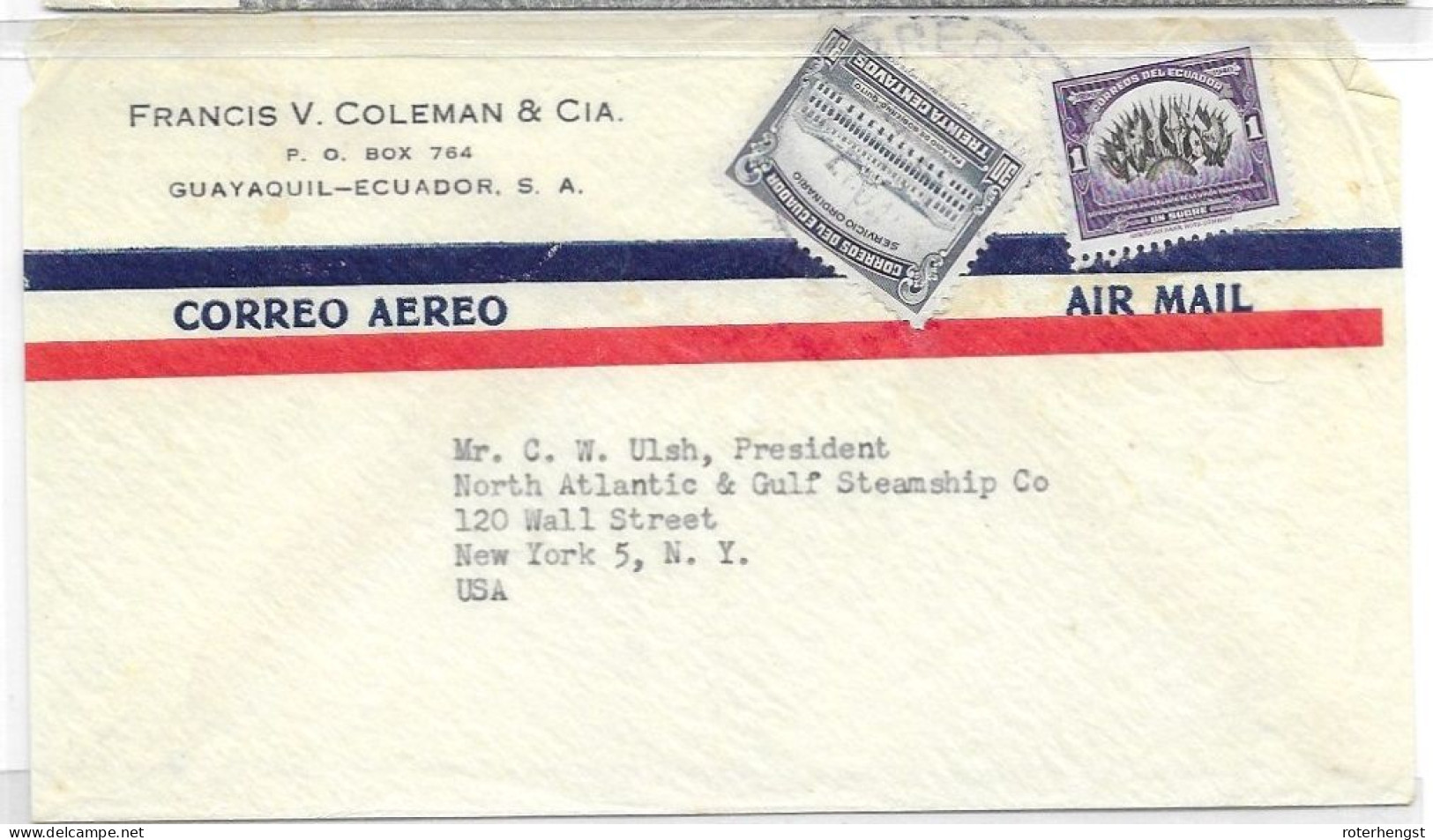 Ecuador Airmail Letter To New York With 1940 And 1944 Stamps - Ecuador