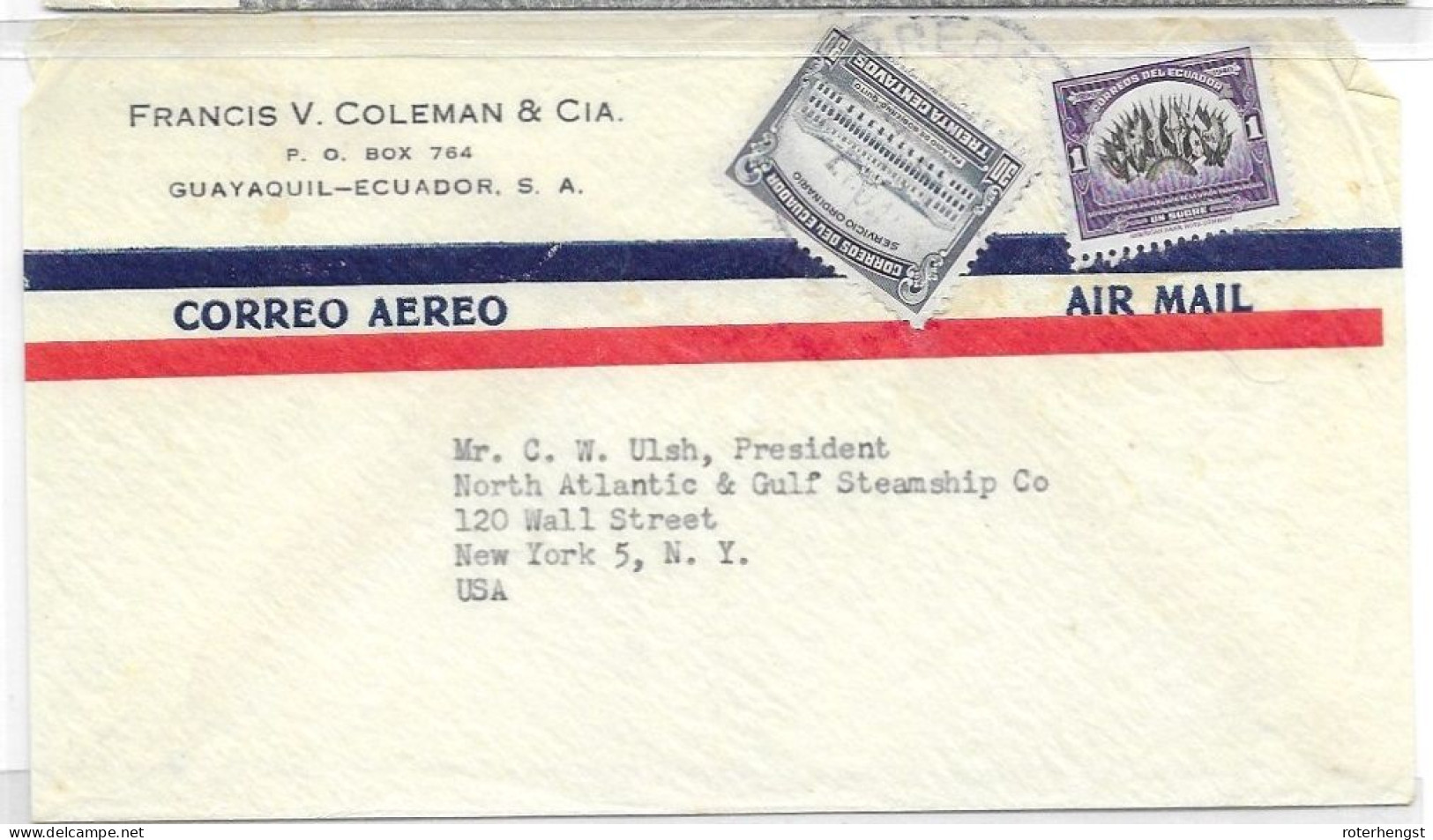 Ecuador Airmail Letter To New York With 1940 And 1944 Stamps - Equateur