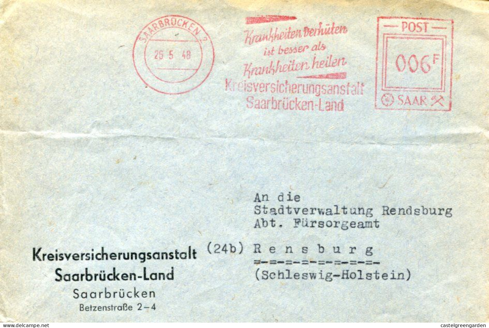 X0146 Saar/sarre, Red Meter Freistempel 1948 Saar Saarbrucken 2, Krankheiten Heilen - Storia Postale