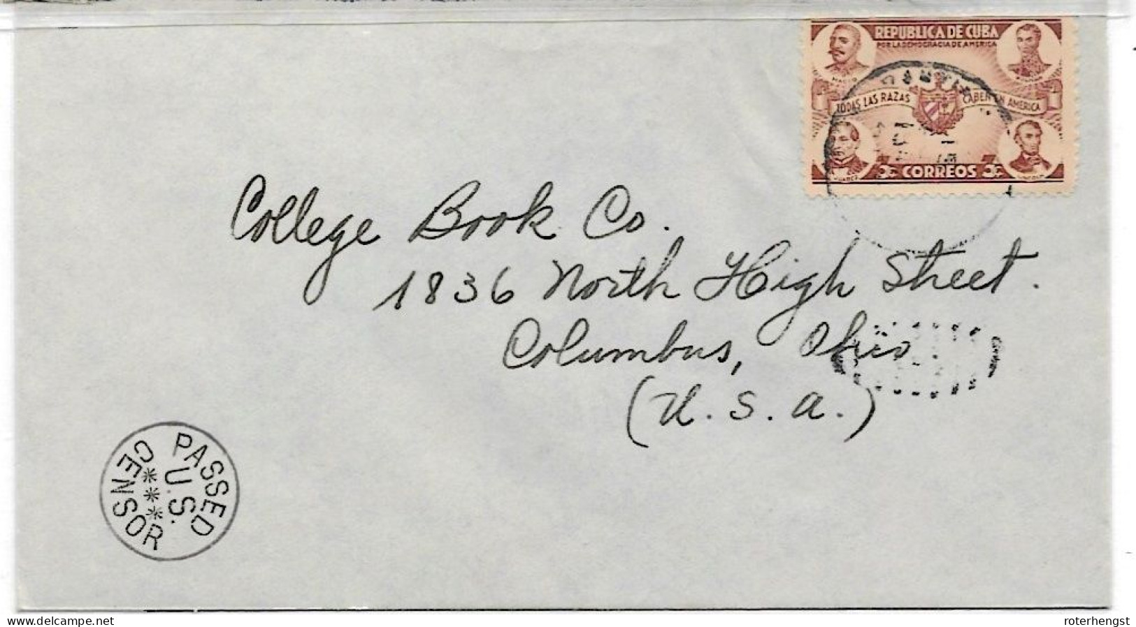 Cuba Letter Habana To Columbus USA Censored 1942 - Briefe U. Dokumente