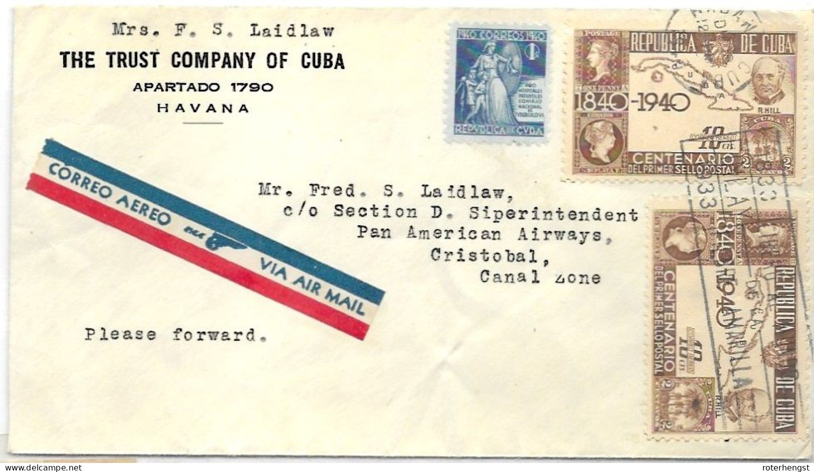 Cuba Airmail Letter Havana To Canal Zone Panam Airline Censored 18.12.1940 With Great Stamps - Cartas & Documentos