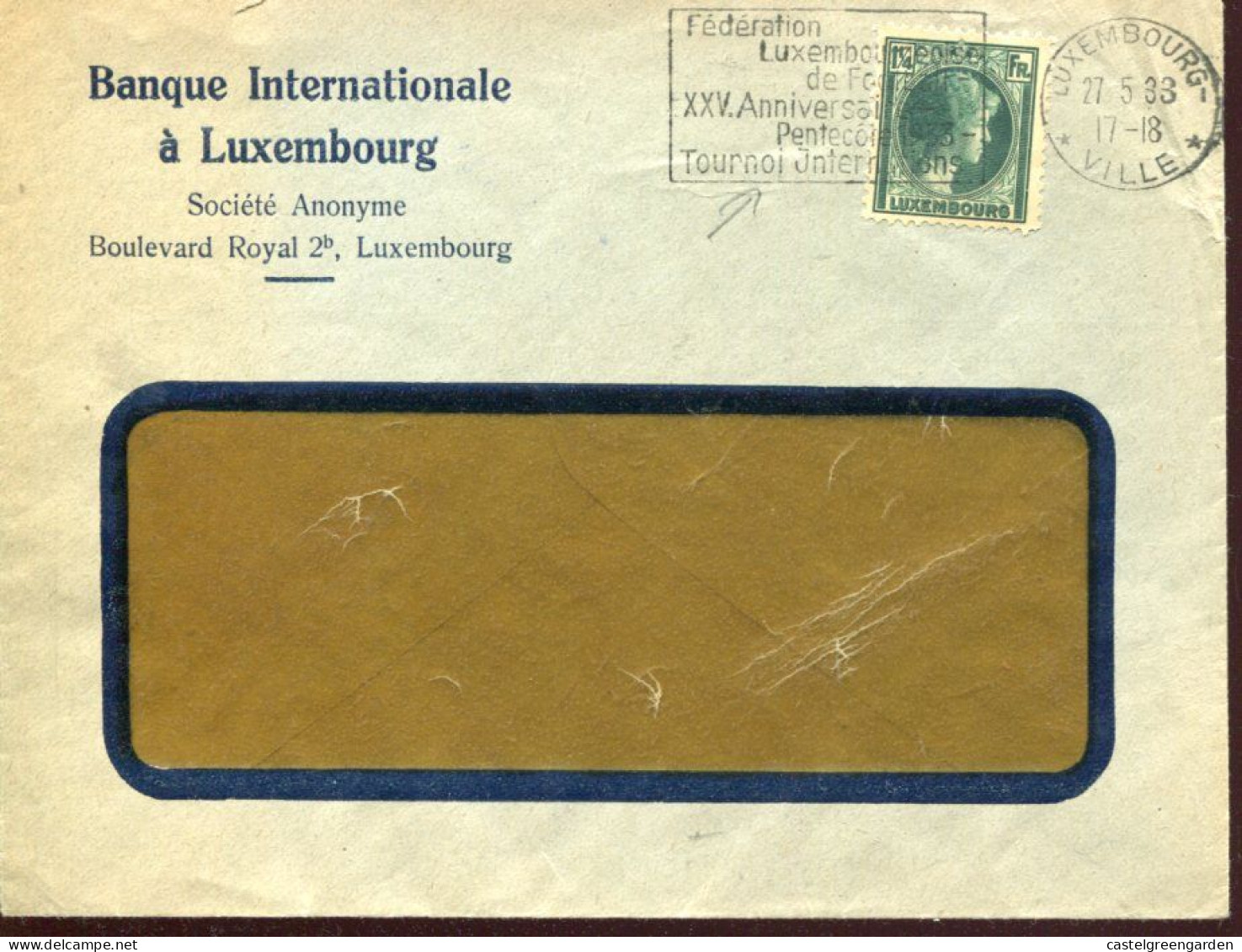 X0147 Luxembourg Circuled Cover With Special Postmark 1933 Federat.football.tournoi Internat.pentecote 1933 - Briefe U. Dokumente