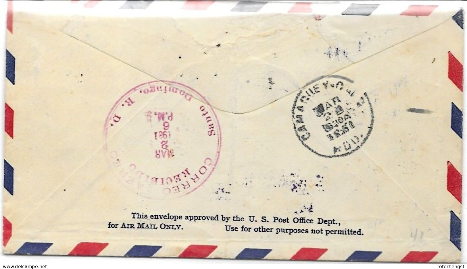 Cuba Airmail Letter 1931 To Dominican Republic FIRST FLIGHT Havana To Santo Domingo (great Cancels On Back) - Lettres & Documents