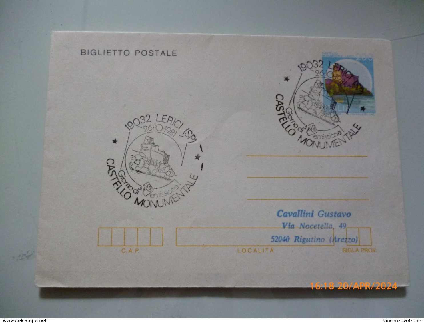 Biglietto Postale Viaggiato "CASTELLLO DI LERICI" 1981 - 1981-90: Marcophilia