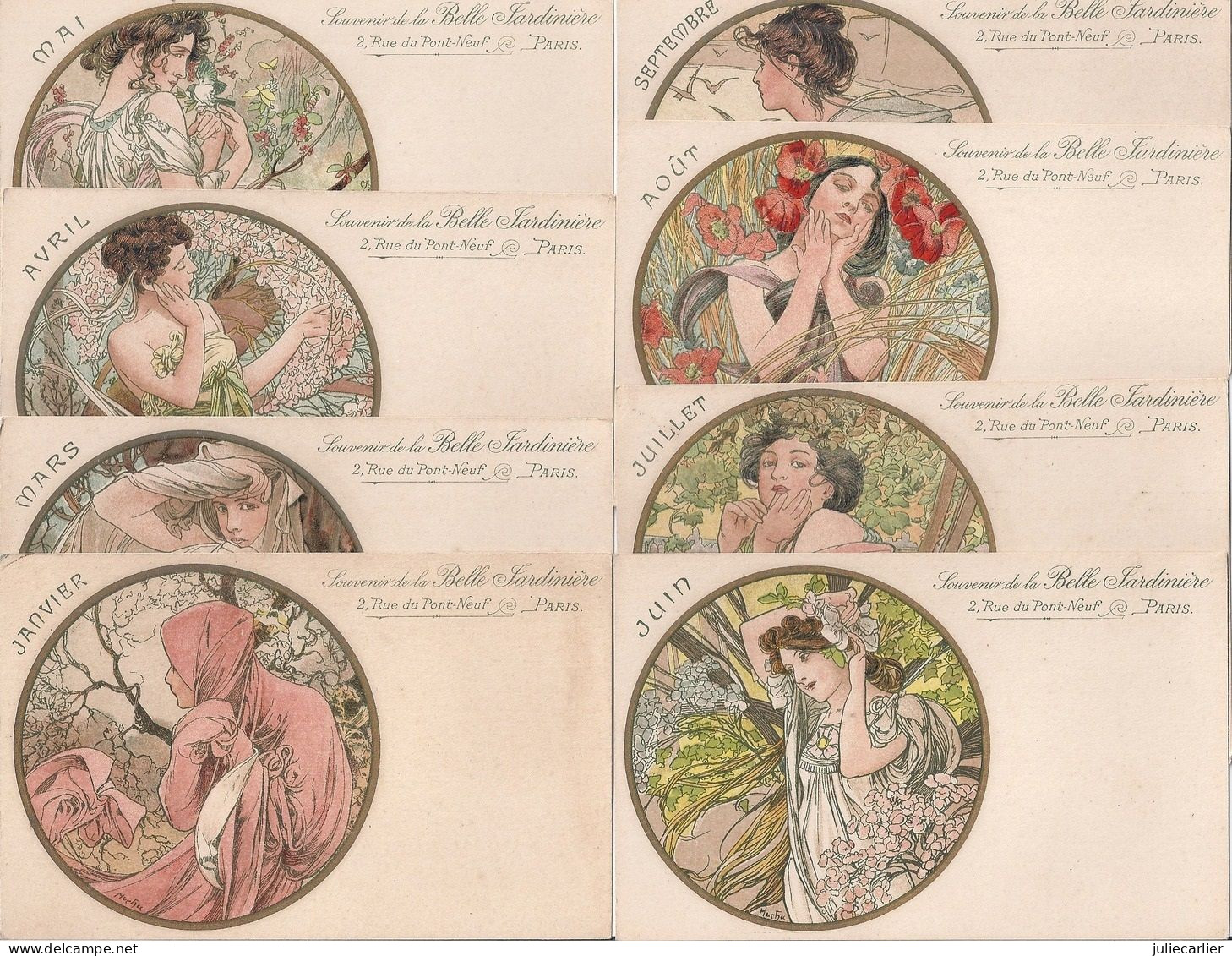 11 CPA Série "Souvenir De La Belle Jardinière" -illustrateur Alphonse Mucha -imp. Champenois, Paris -2, Rue Du Pont-Neuf - Mucha, Alphonse