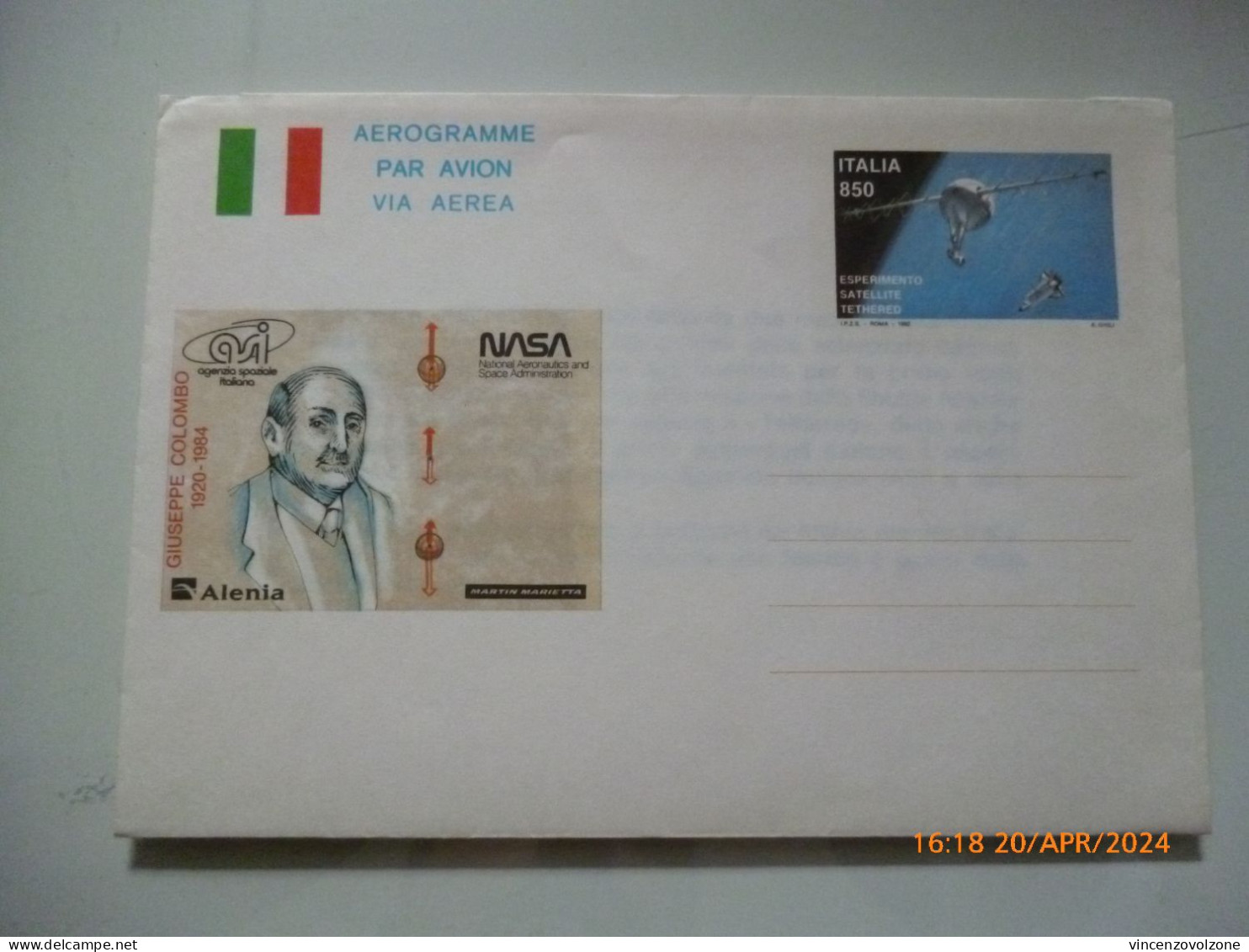 Biglietto Postale "GIUSEPPE COLOMBO - NASA ALENIA" 1984 - 1981-90: Marcophilia