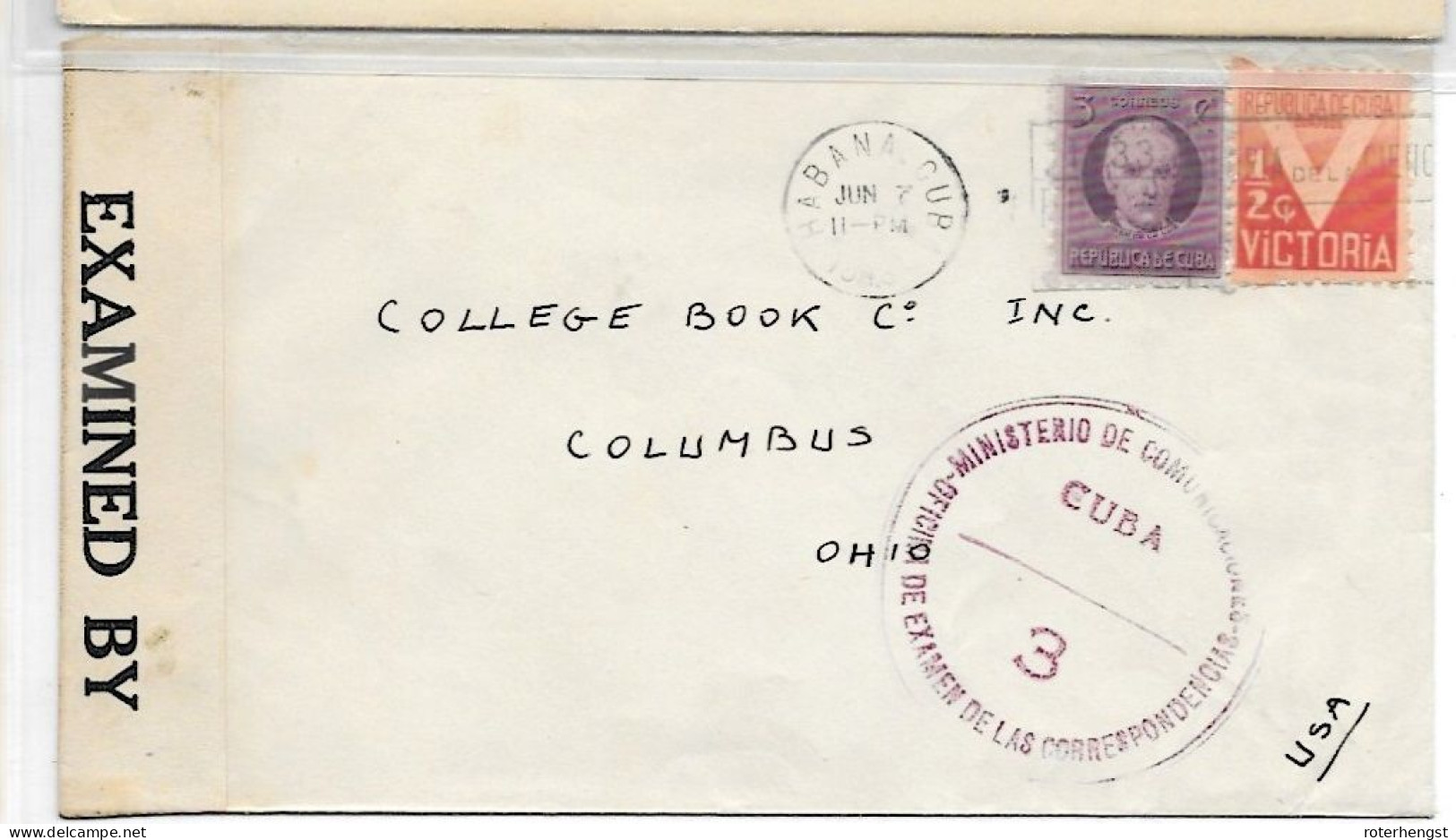 Cuba Twice EXAMINED Airmail Letter (US And Cuban Ministry Of Telco) 1943 To Columbus USA - Brieven En Documenten