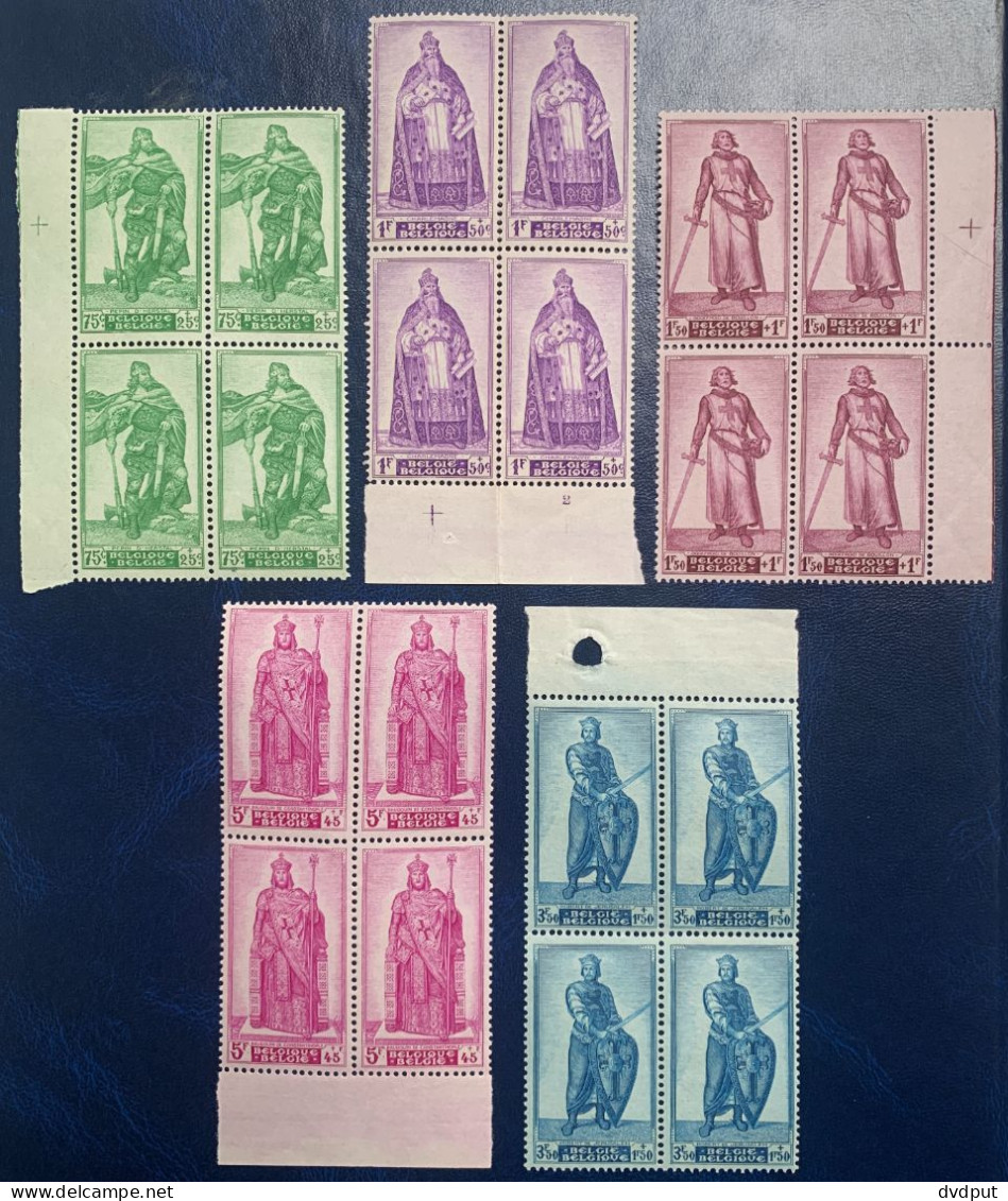 België, 1946, Nr 737/41, In Blokken Van 4 Met Bladboord, Postfris **, OBP 64€ - Unused Stamps