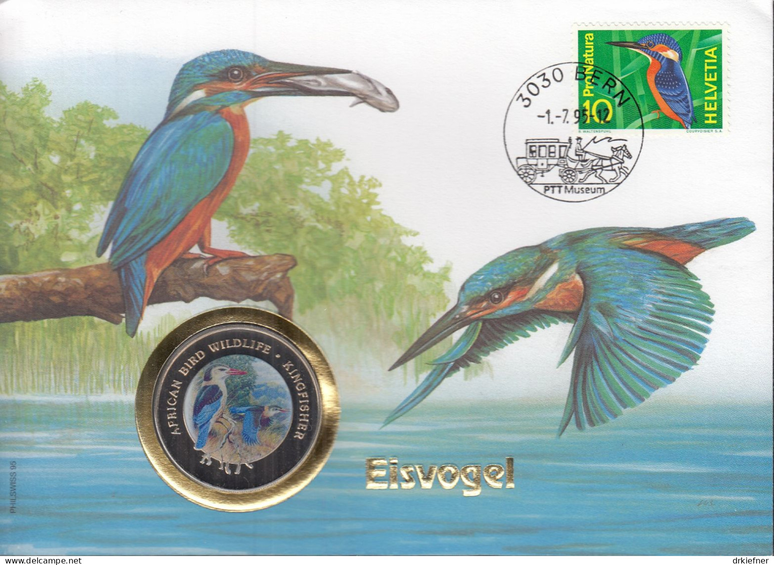 SCHWEIZ Numisbrief Mit 1000 Francos Münze, 1995, Stempel Bern, Marke Mi.Nr.833, Eisvogel - Brieven En Documenten