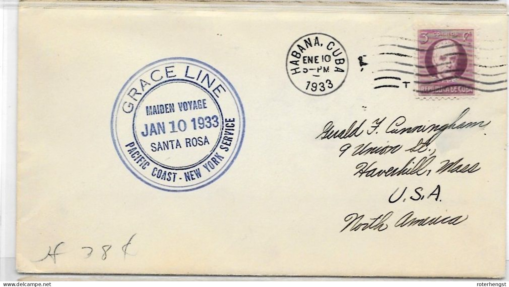 Cuba 1933 Paquebot Letter To USA Maiden Voyage Santa Rosa To New York - Storia Postale