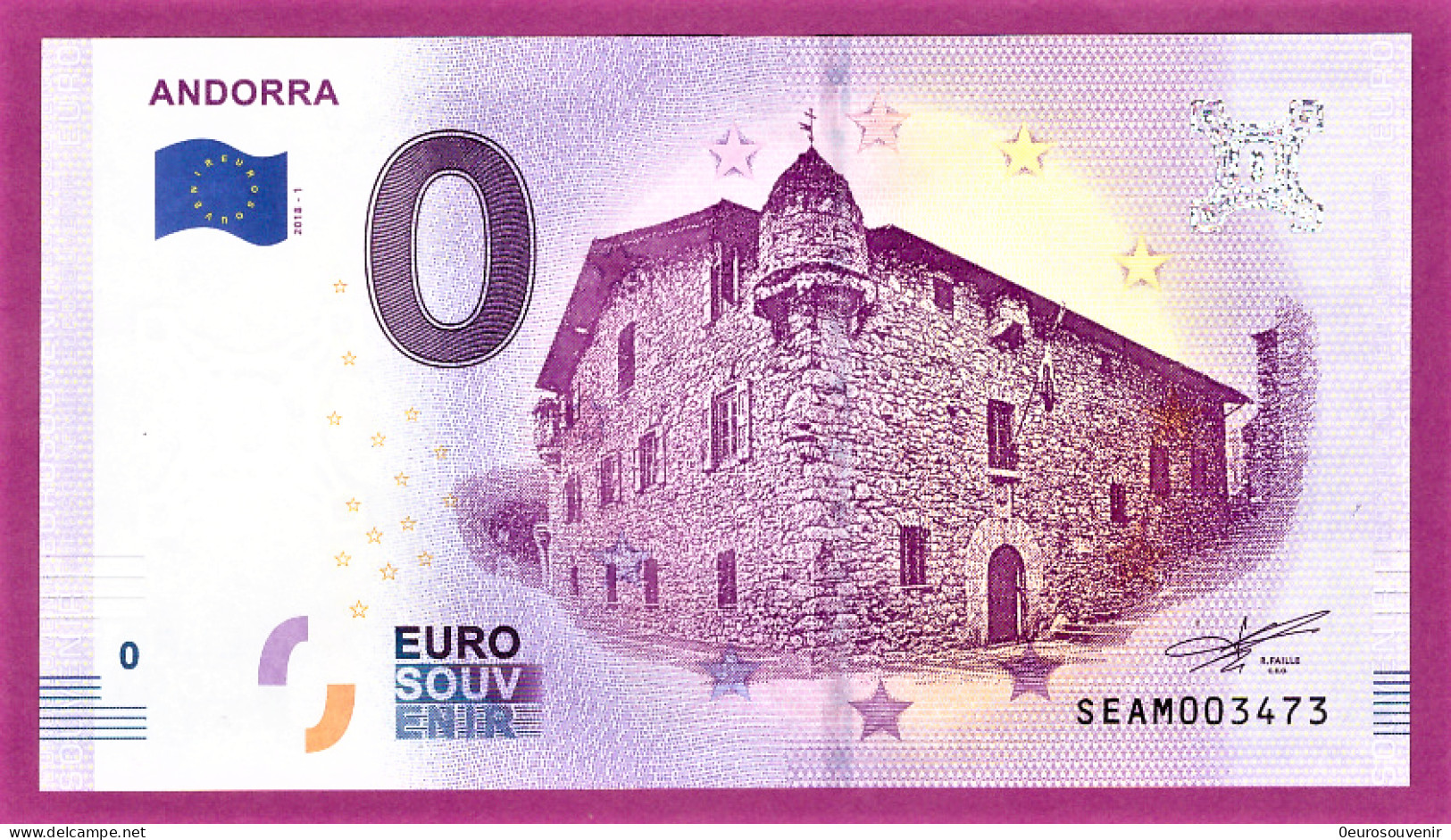 0-Euro SEAM 2018-1  ANDORRA - ANDORRA LA VELLA - CASA DE LA VALLE - Essais Privés / Non-officiels