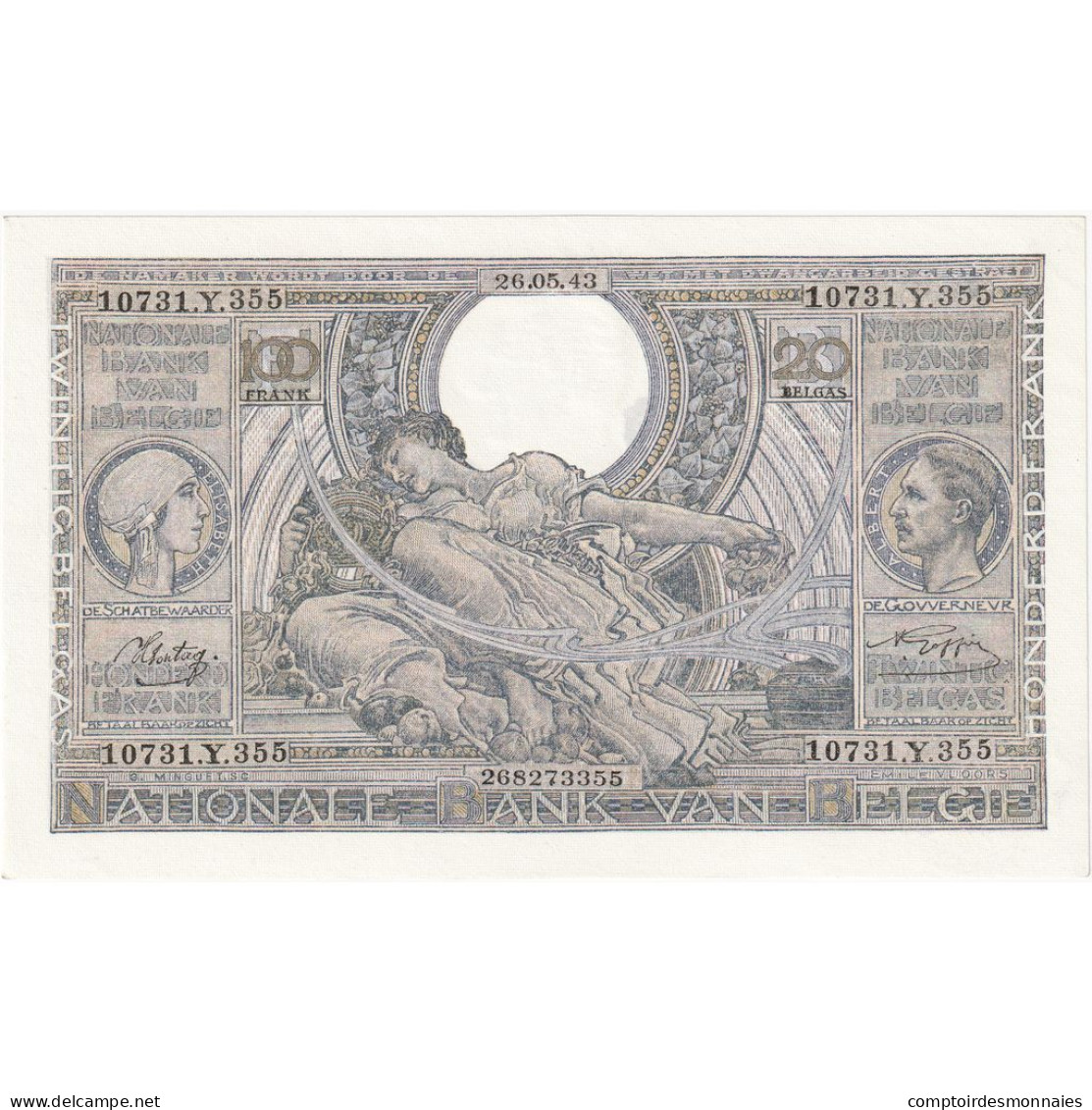 Belgique, 100 Francs-20 Belgas, 1943, 1943-05-26, KM:107, SUP - 100 Francs & 100 Francs-20 Belgas