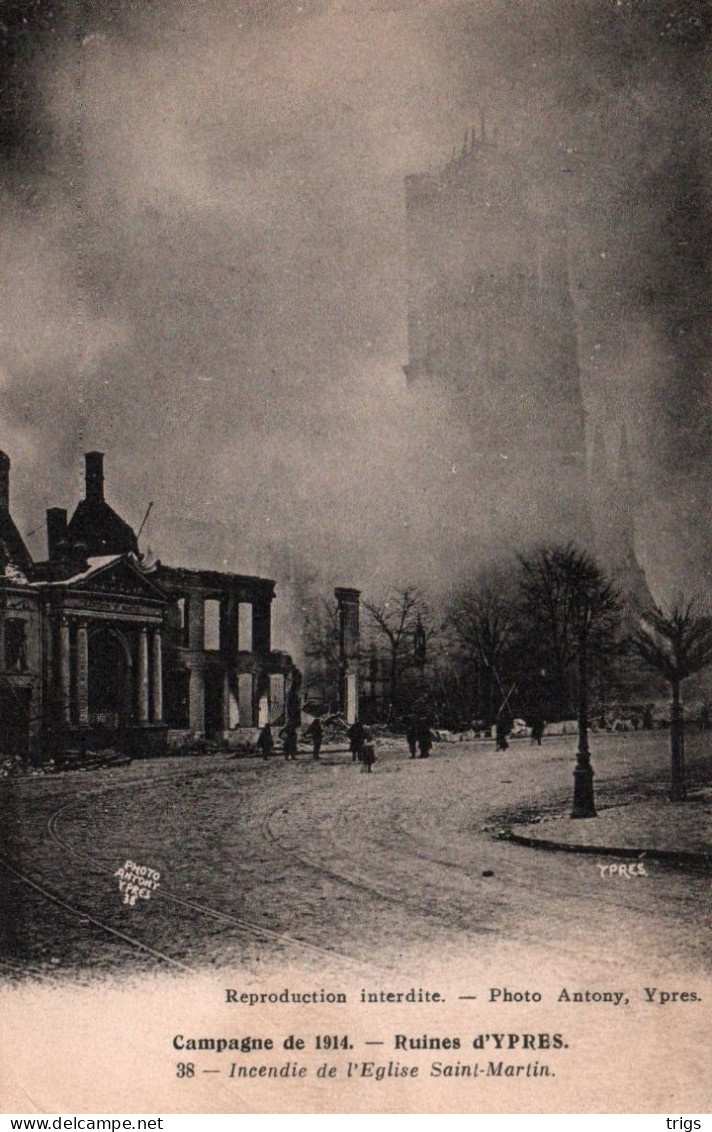 Ypres (Campagne De 1914) - Incendie De L'Église Saint Martin - Ieper