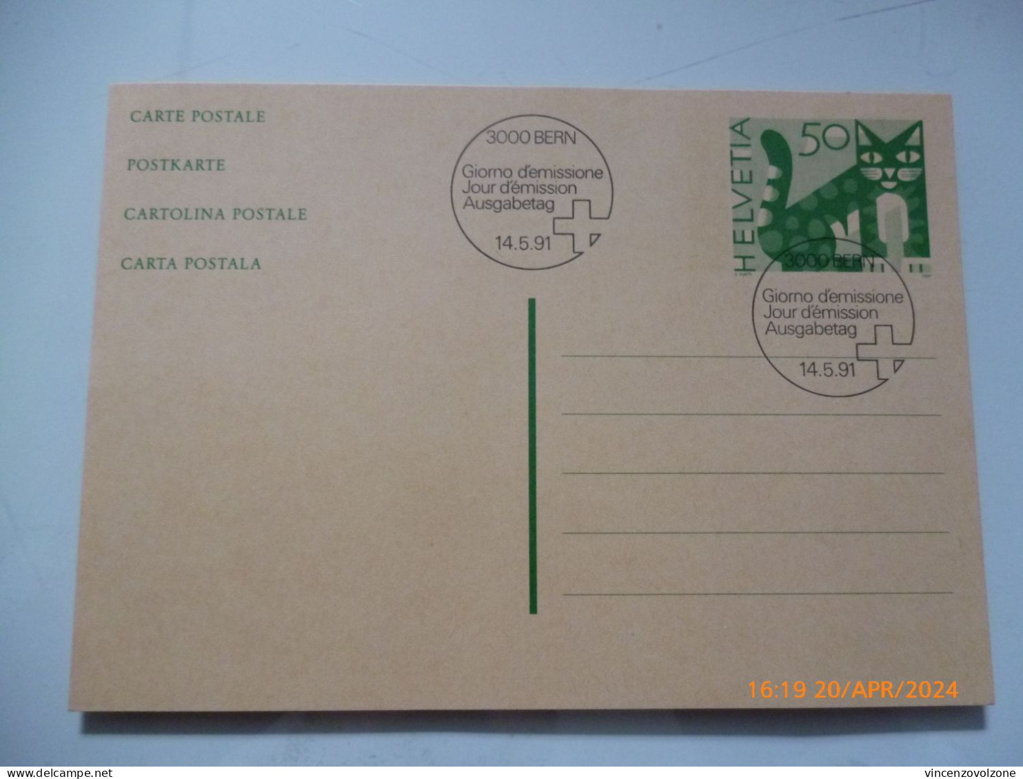 Cartolina Postale "GIORNO DI EMISSIONE 3000 BERN 14.05.1991" - Cartas & Documentos