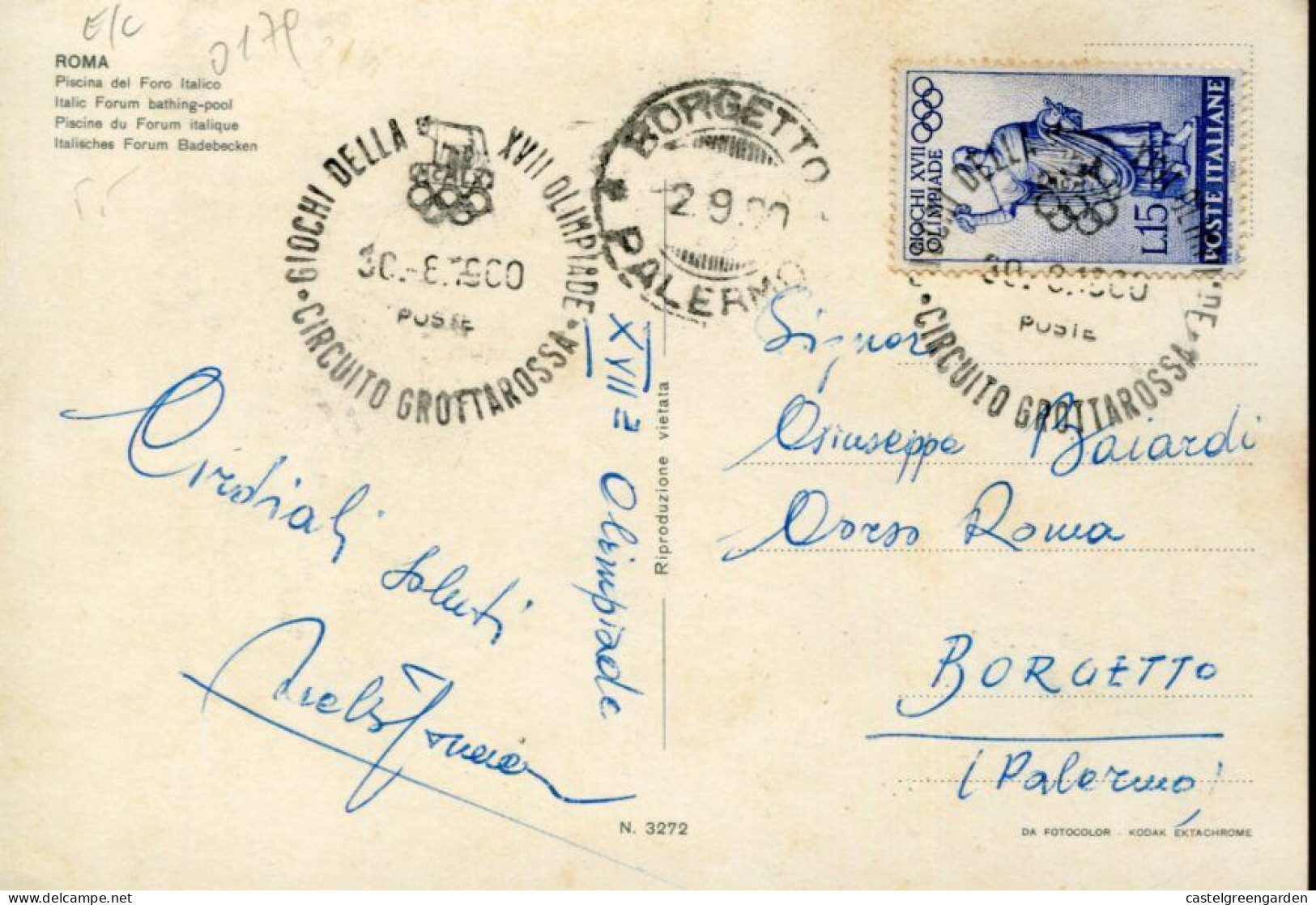 X0150 Italia,circuled Card 1960 With Special Olympic Postmark Circuito Grottarossa, Olympiade Rome 30.8.1960 - Sommer 1960: Rom