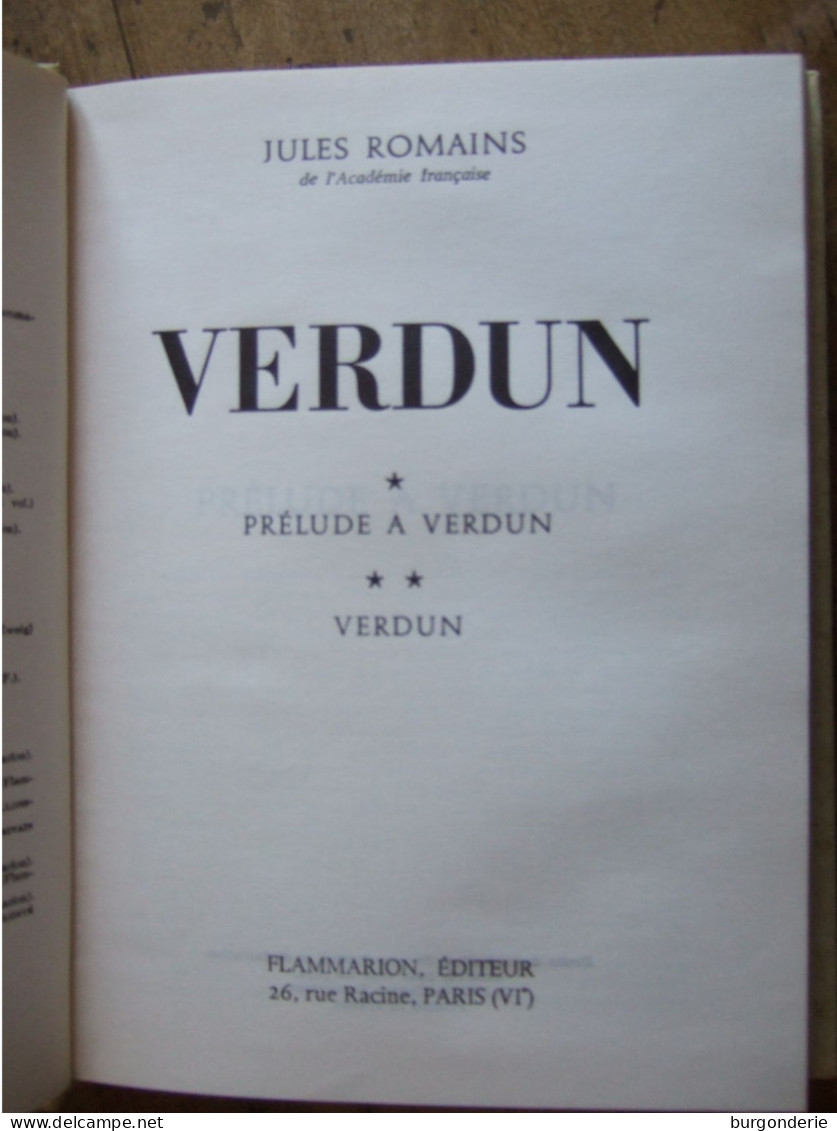 VERDUN / PRELUDE A VERDUN / JULES ROMAINS  / FLAMMARION /1956 - War 1914-18