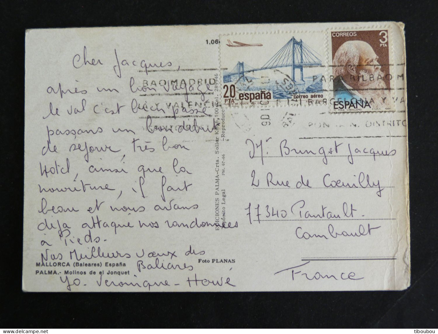 ESPAGNE SPAIN ESPANA AVEC YT 2279 M. FERNANDEZ CABALLERO ET YT  PA 299 PONT RANDE VIGO - PALMA MALLORCA MOULIN - Lettres & Documents