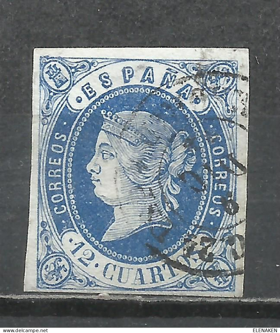 Q510L-LUJO SELLO CLASICO ESPAÑA ISABEL II 1862 Nº59  12 CUARTOS  BONITO 12,00€ ,MATASELLOS LIMPIO, PLENO.PERFECTO.SPAIN - Used Stamps