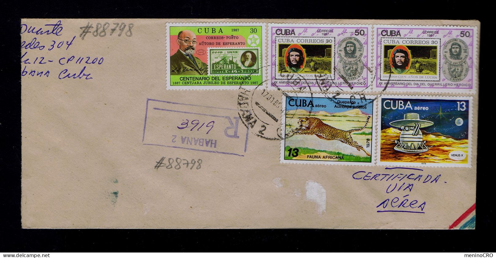 #88798 CUBA African Faune Leopard Cosmos VENUS X / ESPERANTO Jubileo 1987 /militaria War CHE GUEVARA - Roofkatten