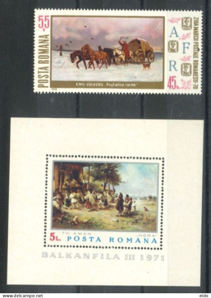 ROMANIA - 1970/71 - MINIATURE STAMPS SHEET OF BALKANFILA III & ROMAN POSTAGE STAMP DAY, UMM(**). - Ongebruikt