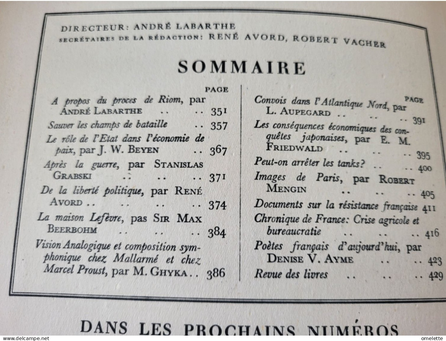 LA FRANCE LIBRE 1942 / ANDRE LABARTHE/BEYEN/GRABSKI/AUPEGARD /RESISTANCE RIOM /VIE OUVRIERE / - 1900 - 1949