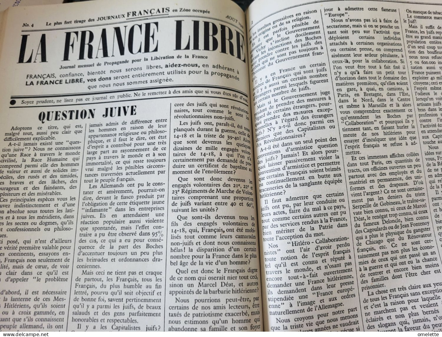 LA FRANCE LIBRE 1942 / ANDRE LABARTHE/BEYEN/GRABSKI/AUPEGARD /RESISTANCE RIOM /VIE OUVRIERE /